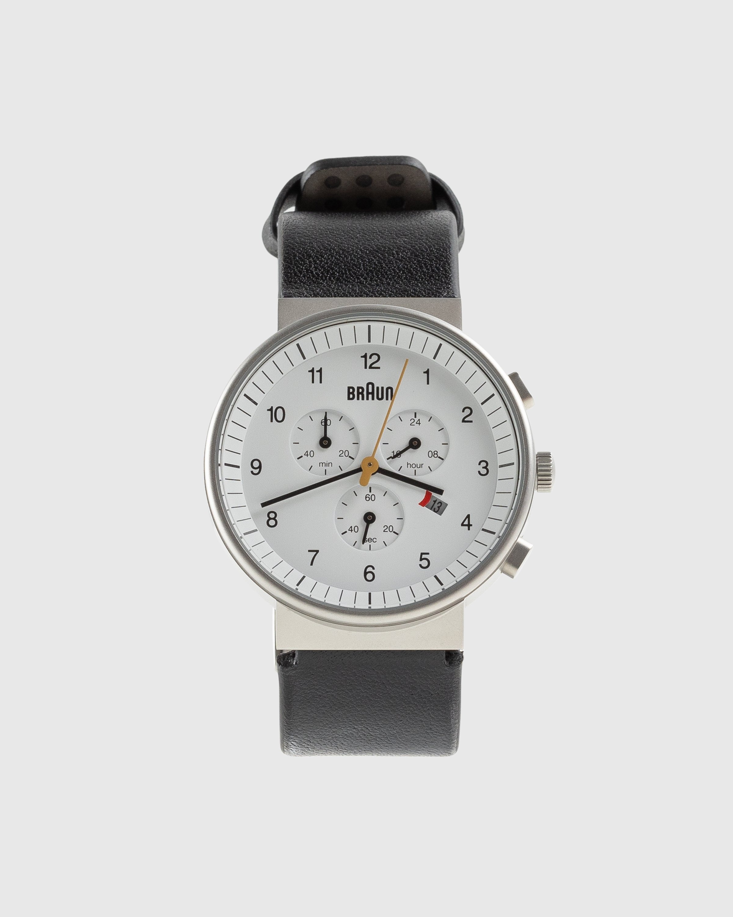 BRAUN - Gents BN0035 Classic Chronograph White Watch Black Leather Strap - Accessories - Black - Image 1