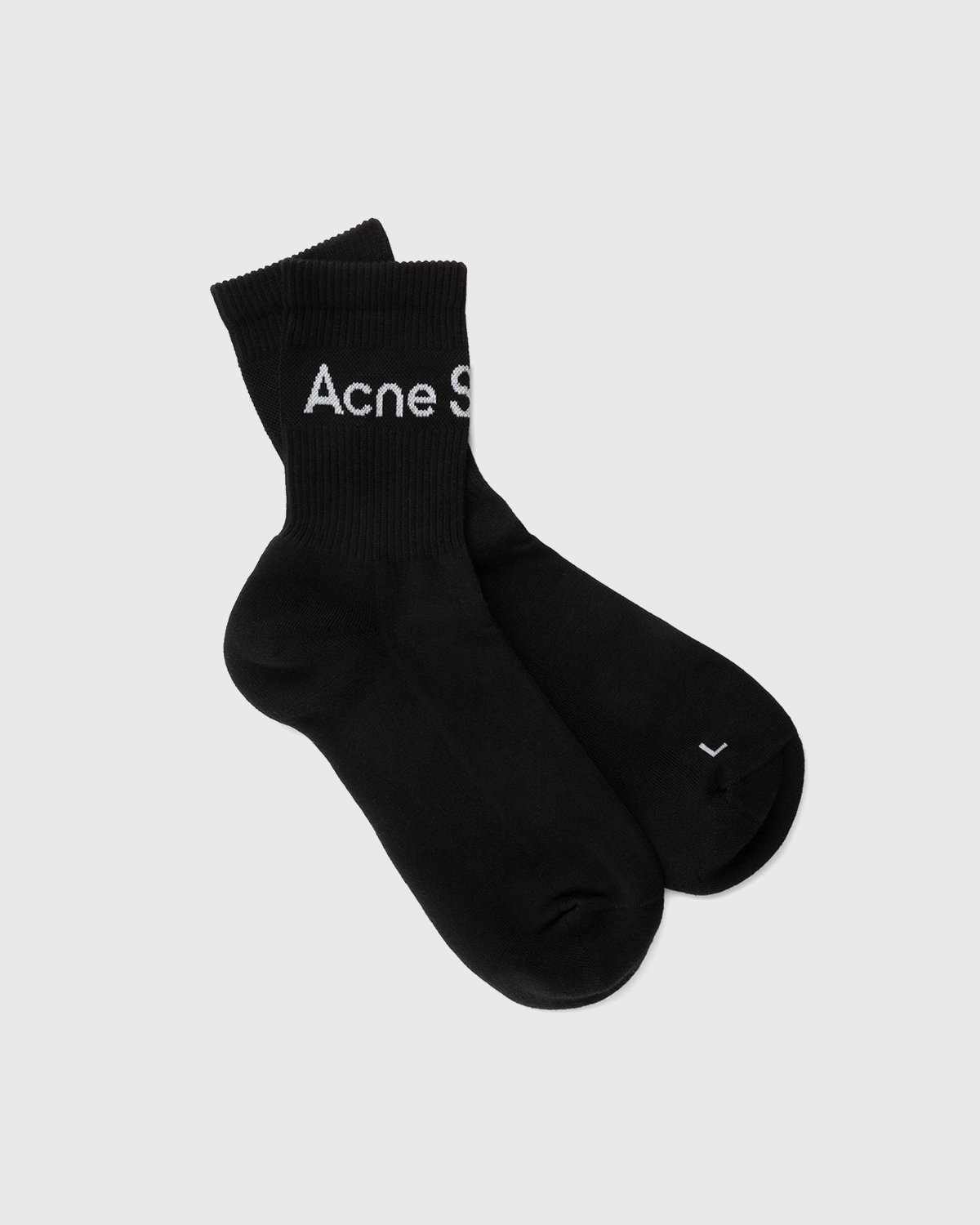 Acne Studios - Ribbed Logo Socks Black Sati/Grey - Accessories - Black - Image 1