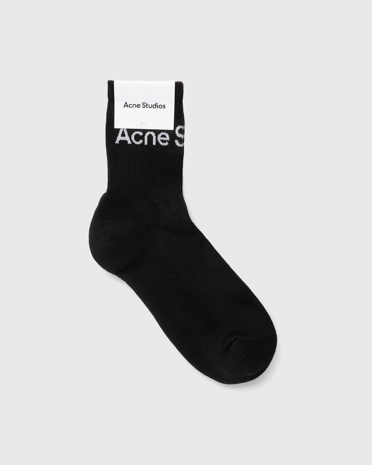 Acne Studios - Ribbed Logo Socks Black Sati/Grey - Accessories - Black - Image 2