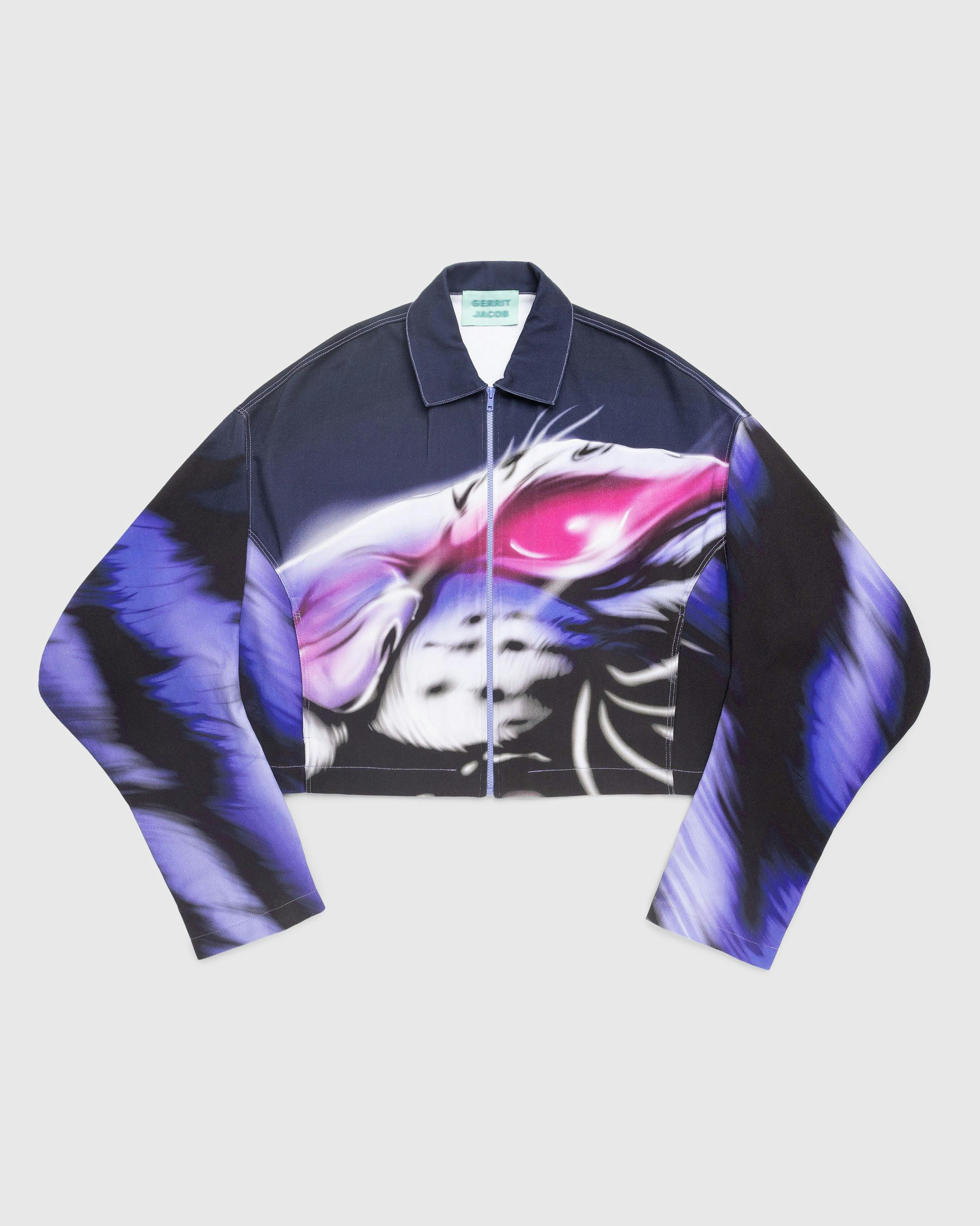 Gerrit Jacob - Printed Denim Jacket Navy / Lilac - Clothing - Purple - Image 1