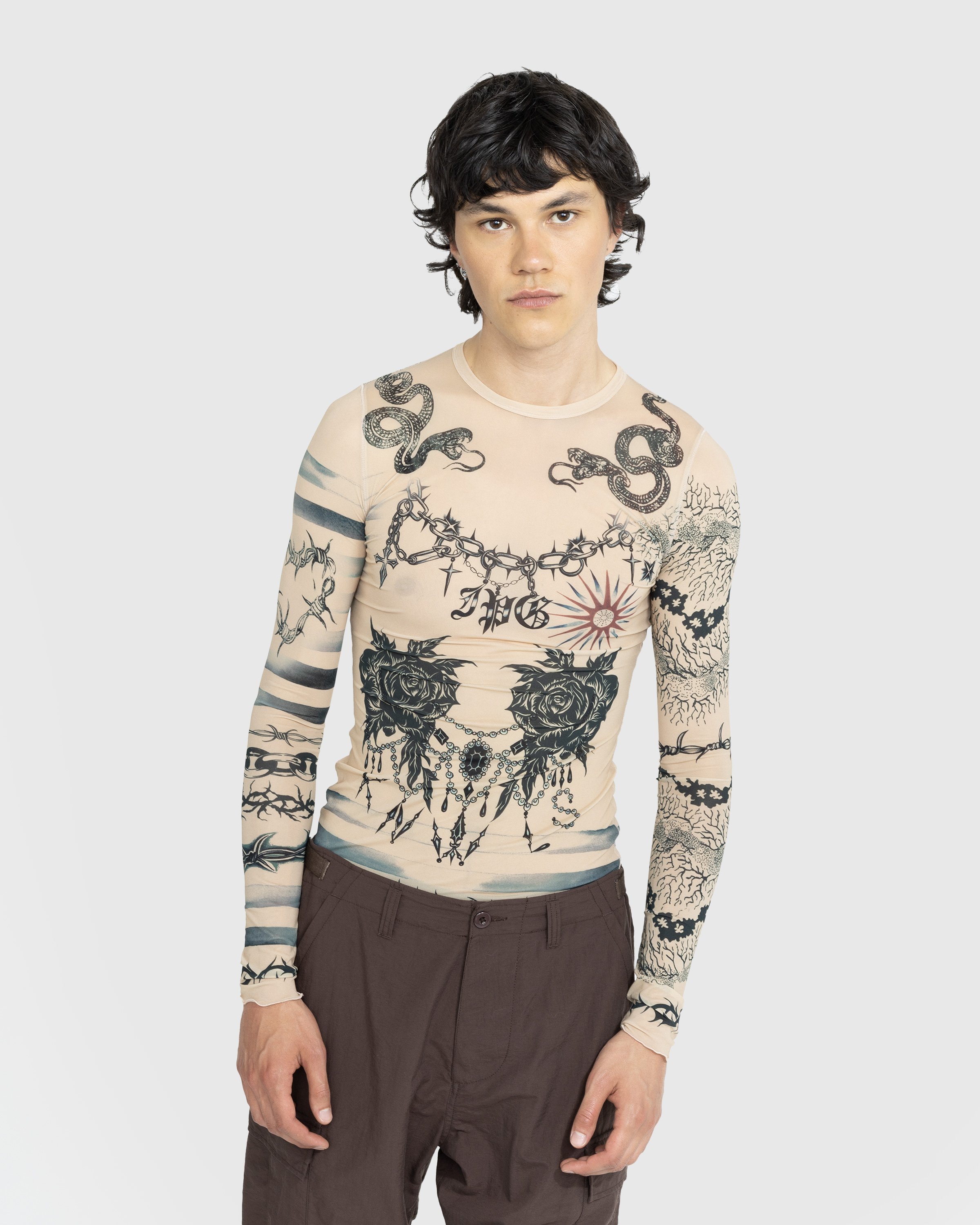 Jean Paul Gaultier - Trompe l'oeil Tattoo Longsleeve Top Nude/Grey/Black - Clothing - Beige - Image 2