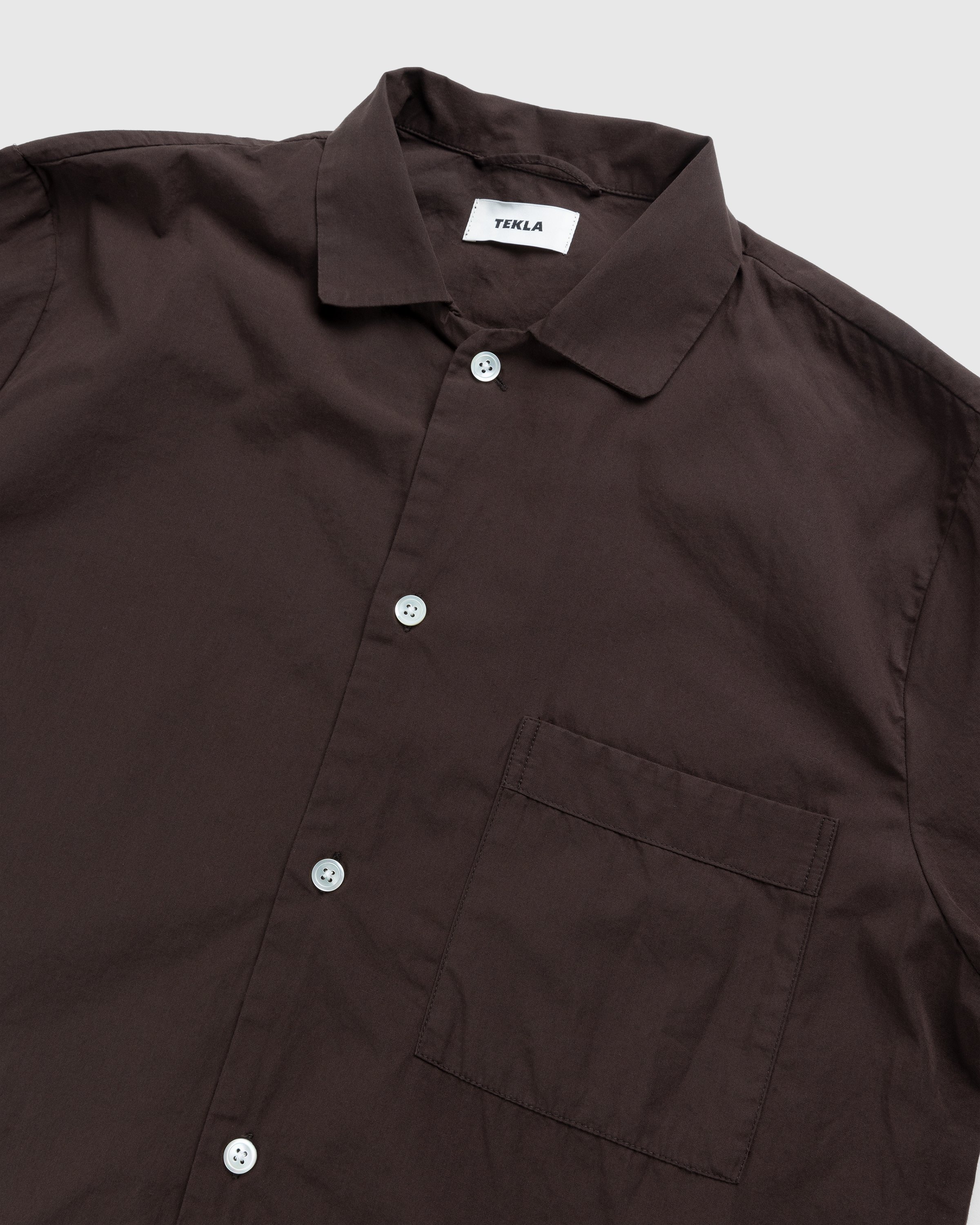 Tekla - Cotton Poplin Pyjamas Shirt Coffee - Clothing - Brown - Image 3