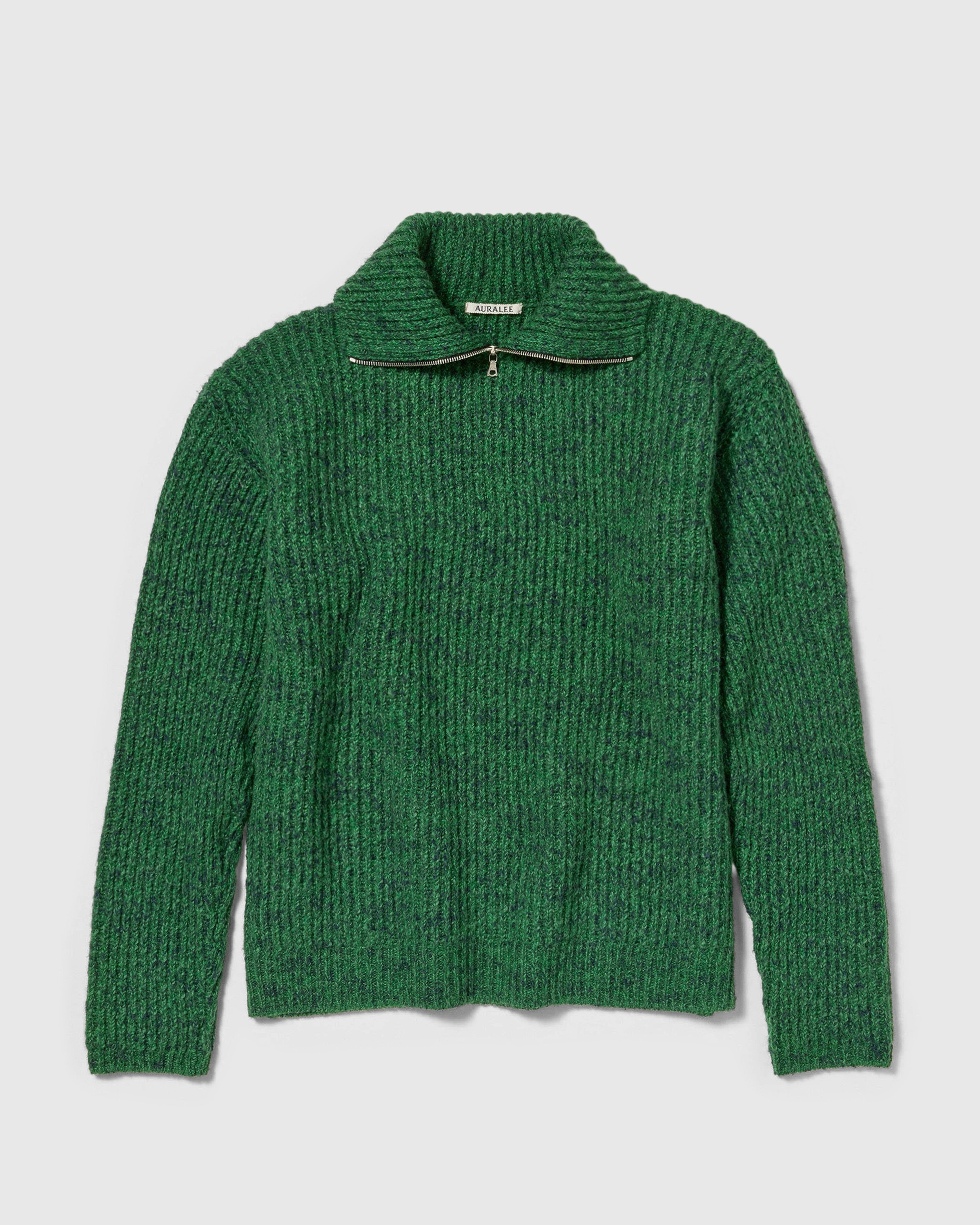 Auralee - Wool Baby Alpaca Mix Rib Knit Zip Turtle - Clothing - Green - Image 1