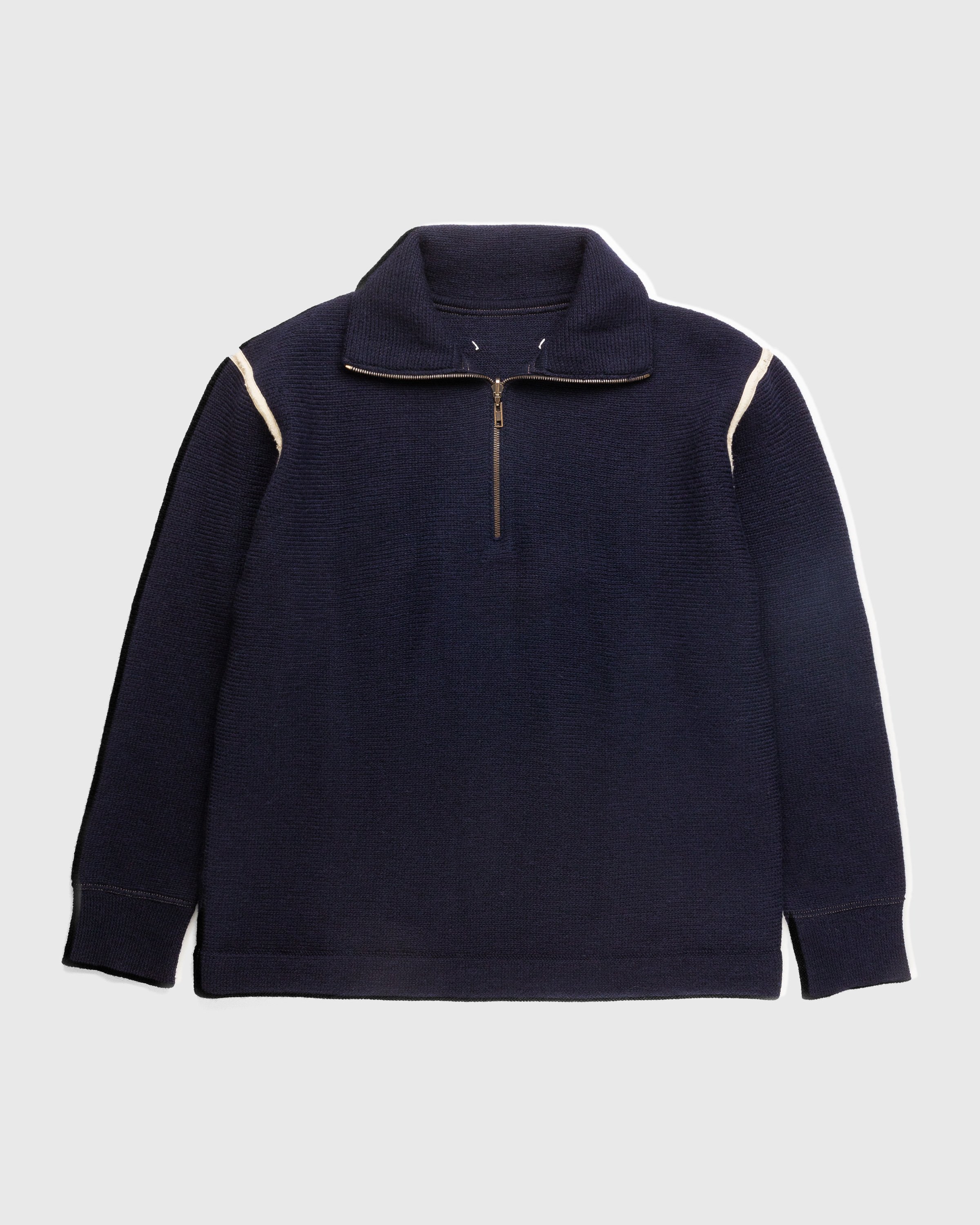 Maison Margiela - Wool Half-Zip Sweater Navy Blue - Clothing - Blue - Image 1