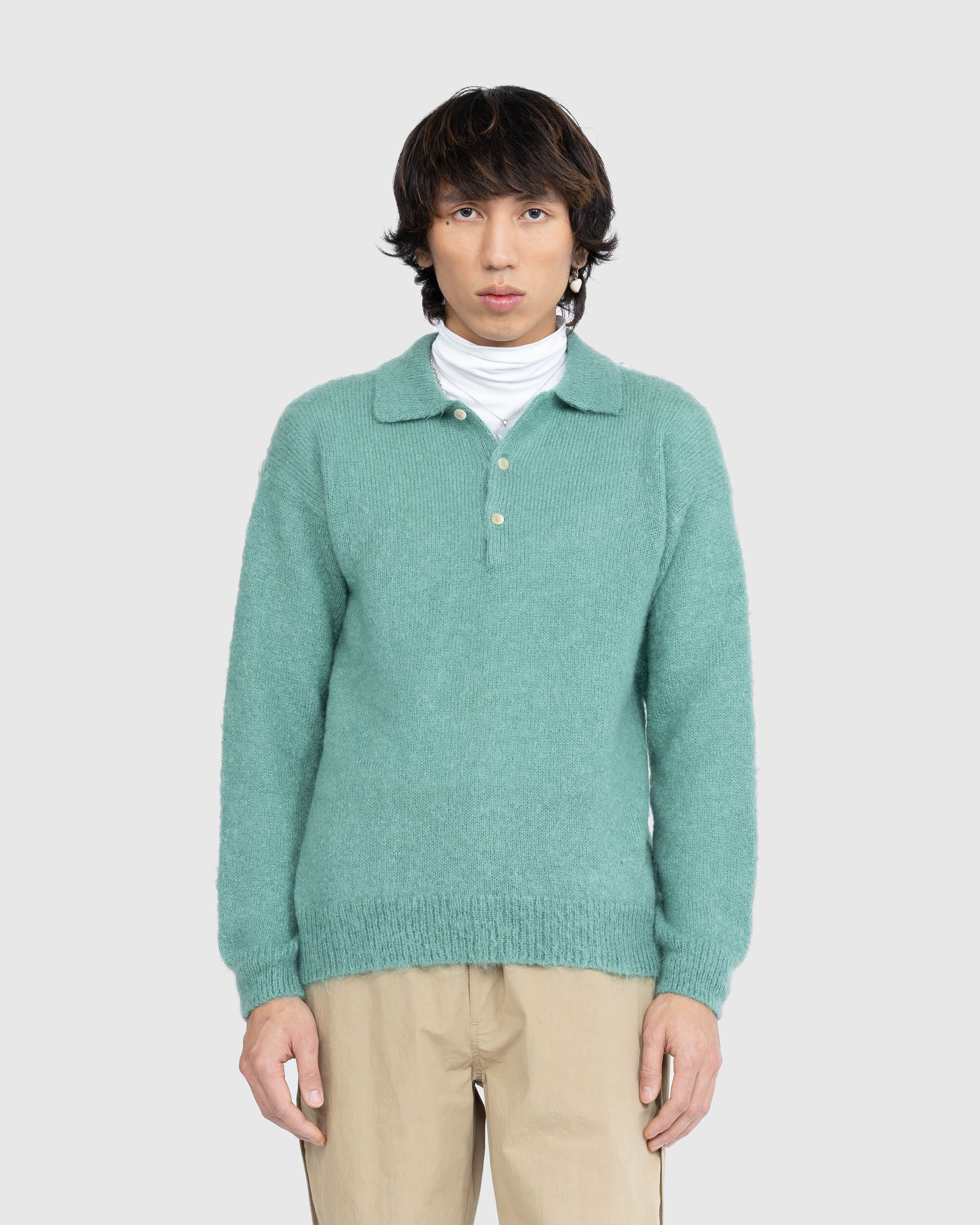Auralee - Brushed Mohair Knit Polo Jade Green - Clothing - Green - Image 2