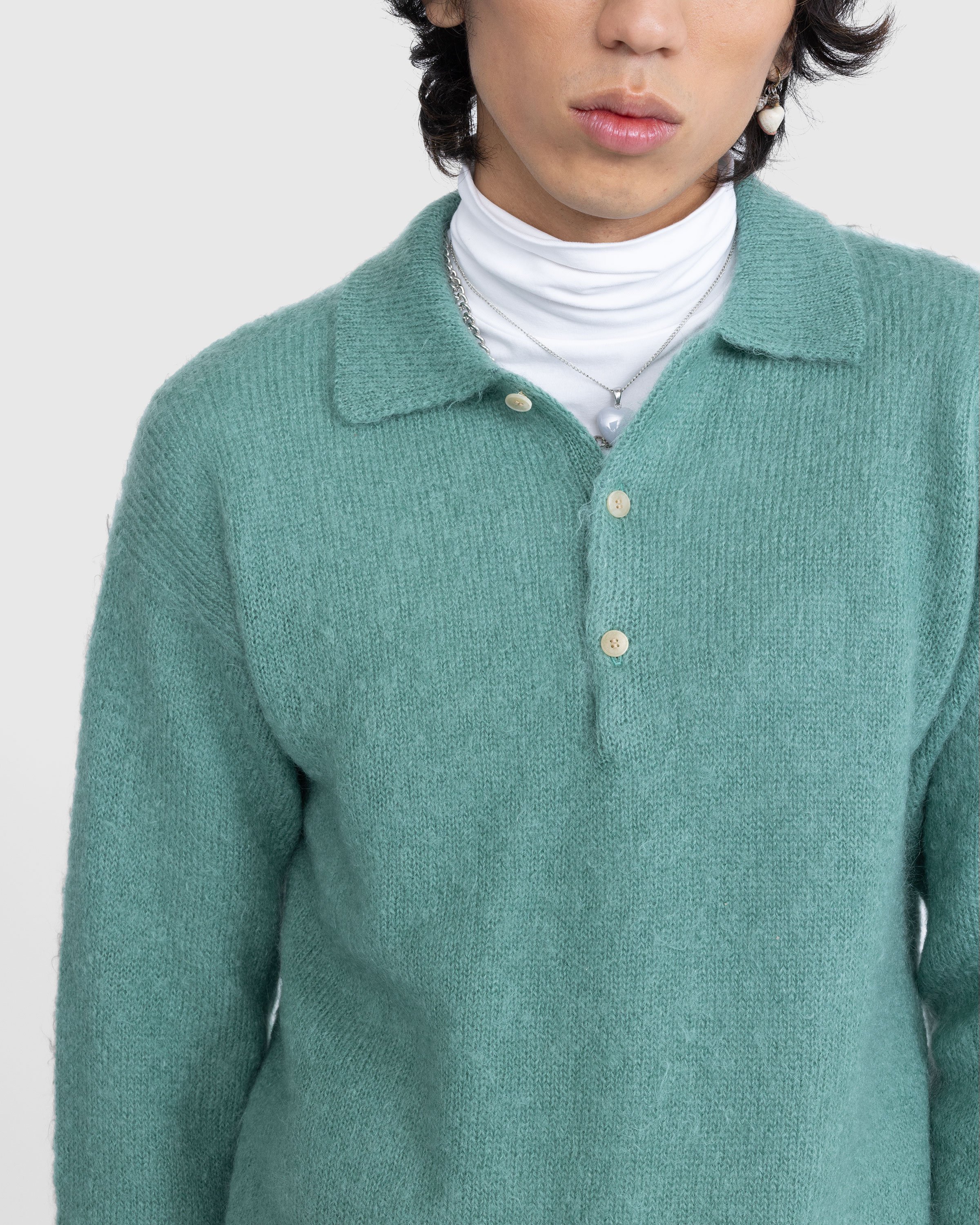 Auralee - Brushed Mohair Knit Polo Jade Green - Clothing - Green - Image 7