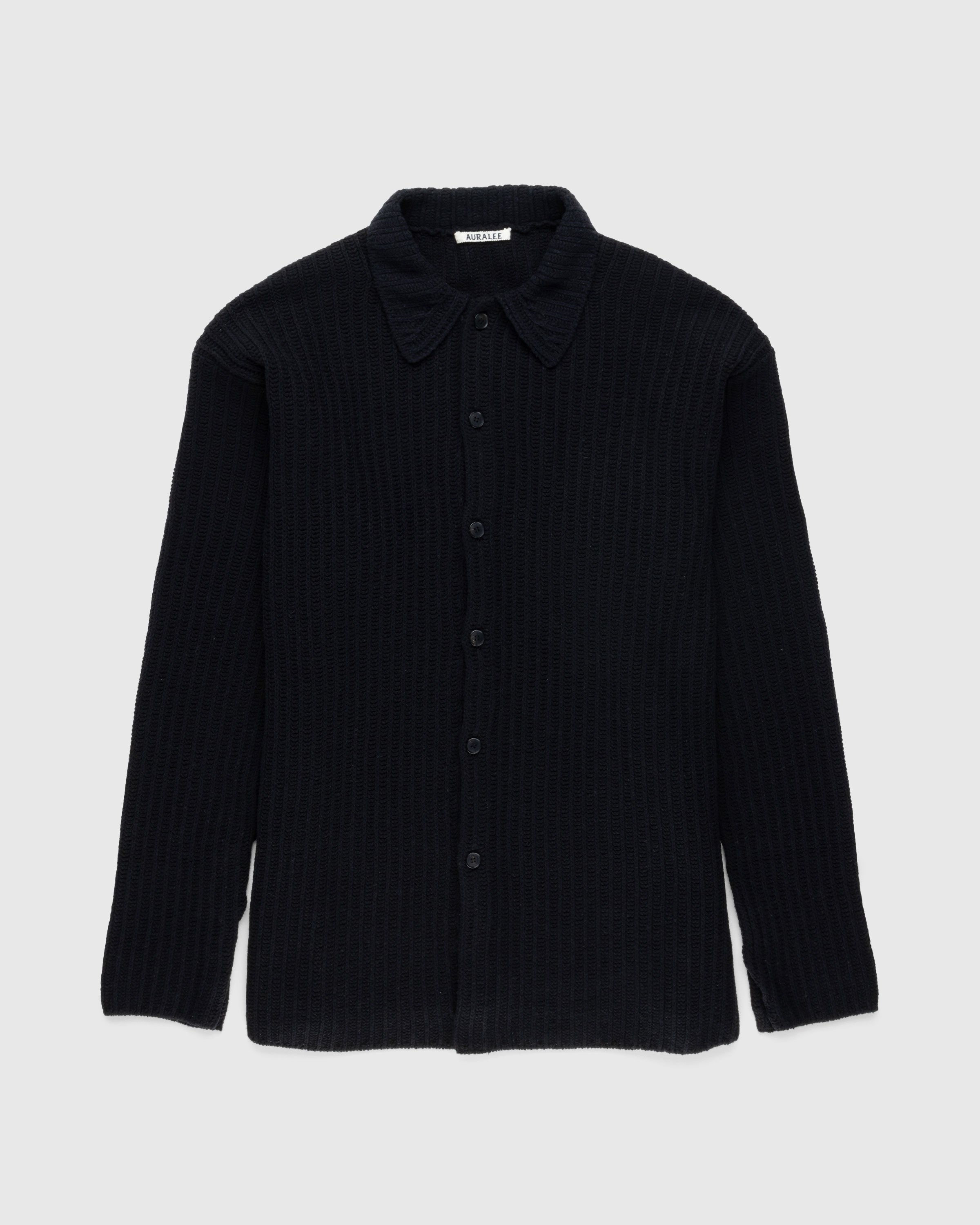 Auralee - Brushed Cotton Wool Rib Knit Shirt Black - Clothing - Black - Image 1