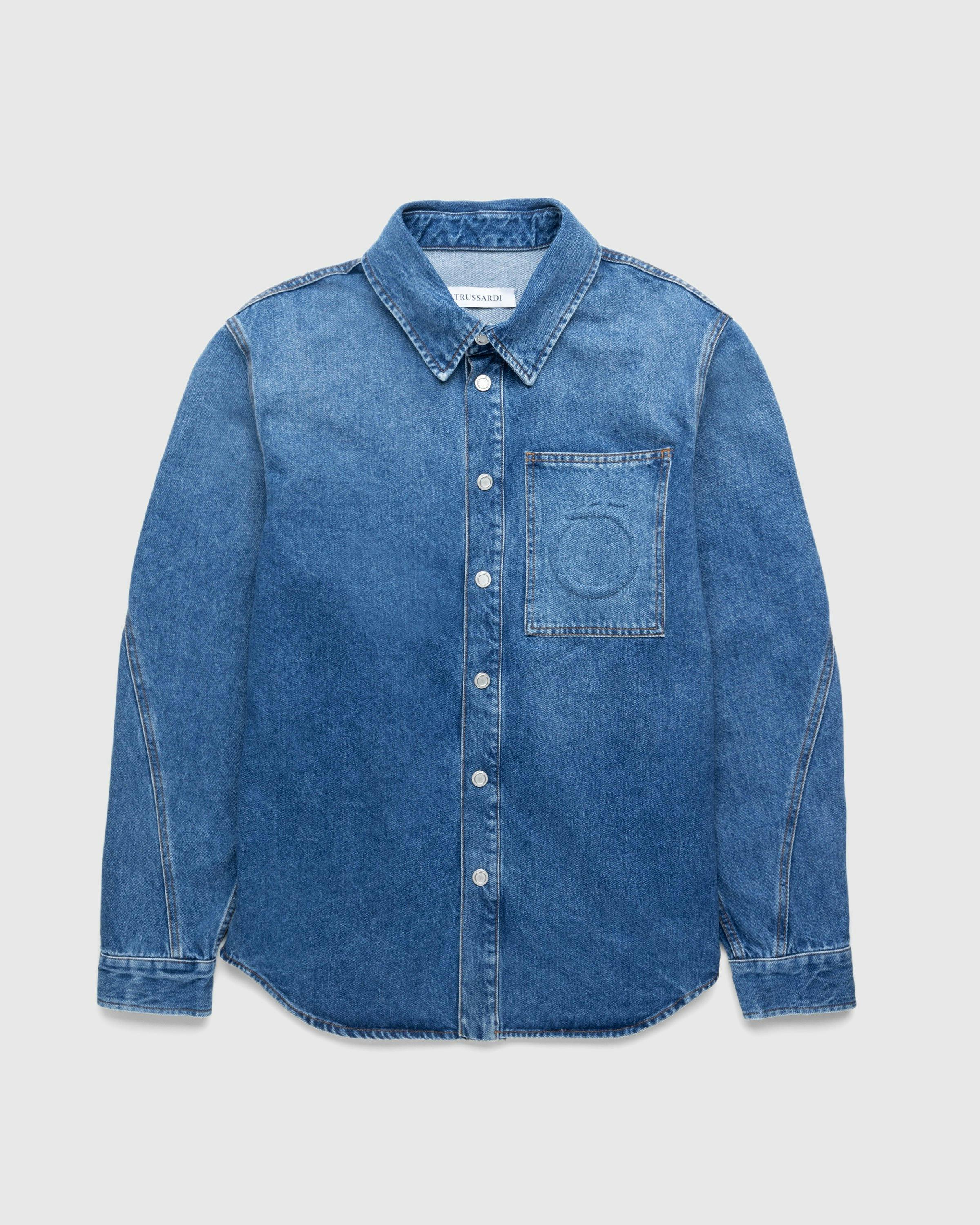 Trussardi - SHIRT OVER FIT DENIM BLUE C/EMBOSSED - Clothing - Blue - Image 1