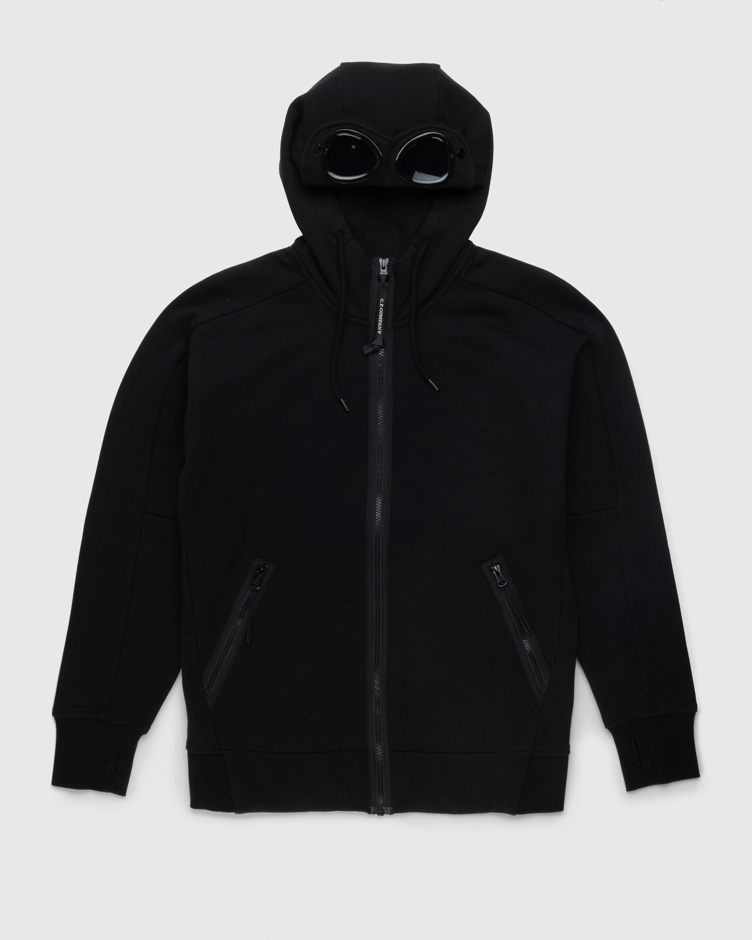 C.P. Company - Diagonal Raised Fleece Goggle Zipped Hoodie Black - Clothing - Black - Image 1