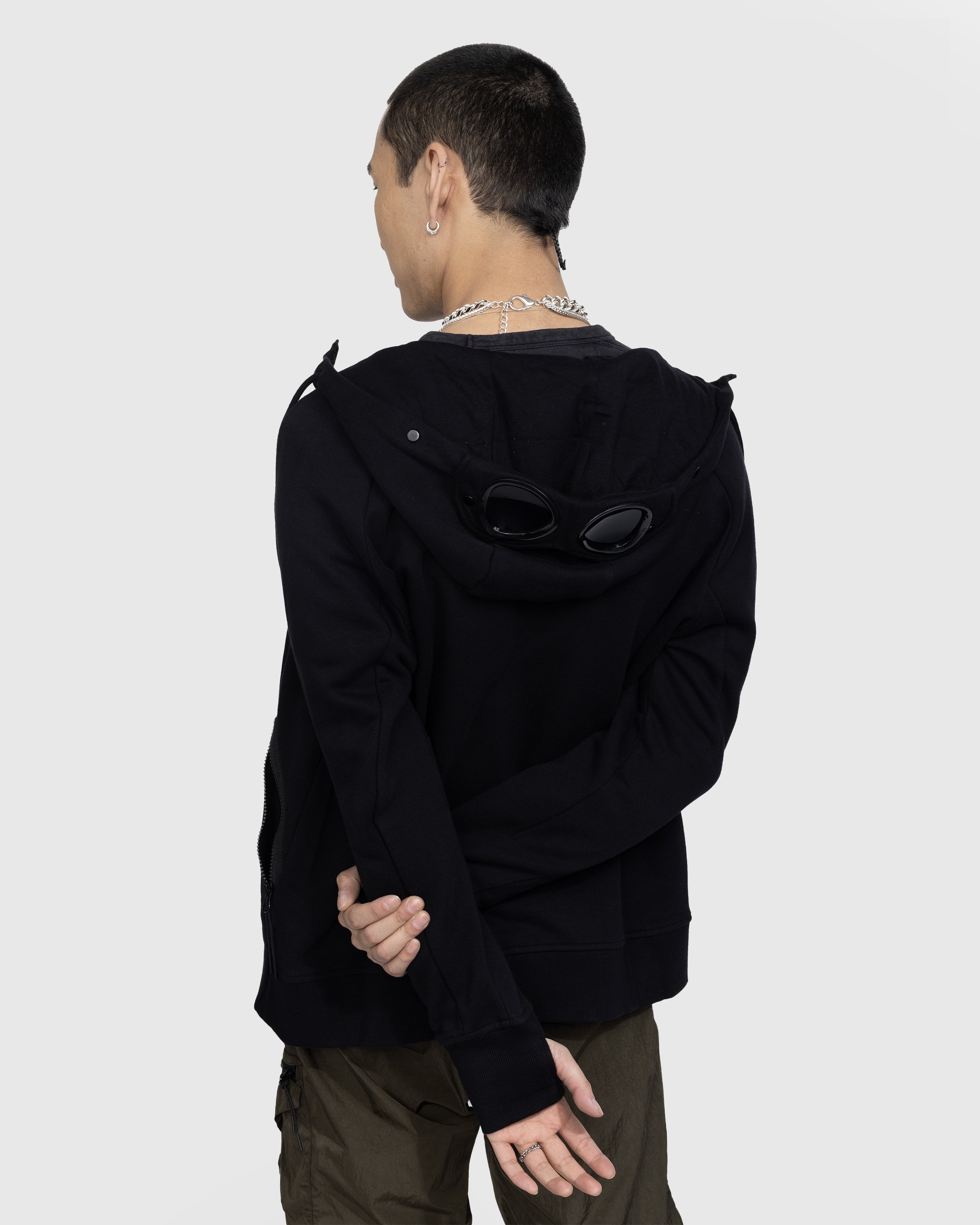 C.P. Company - Diagonal Raised Fleece Goggle Zipped Hoodie Black - Clothing - Black - Image 3