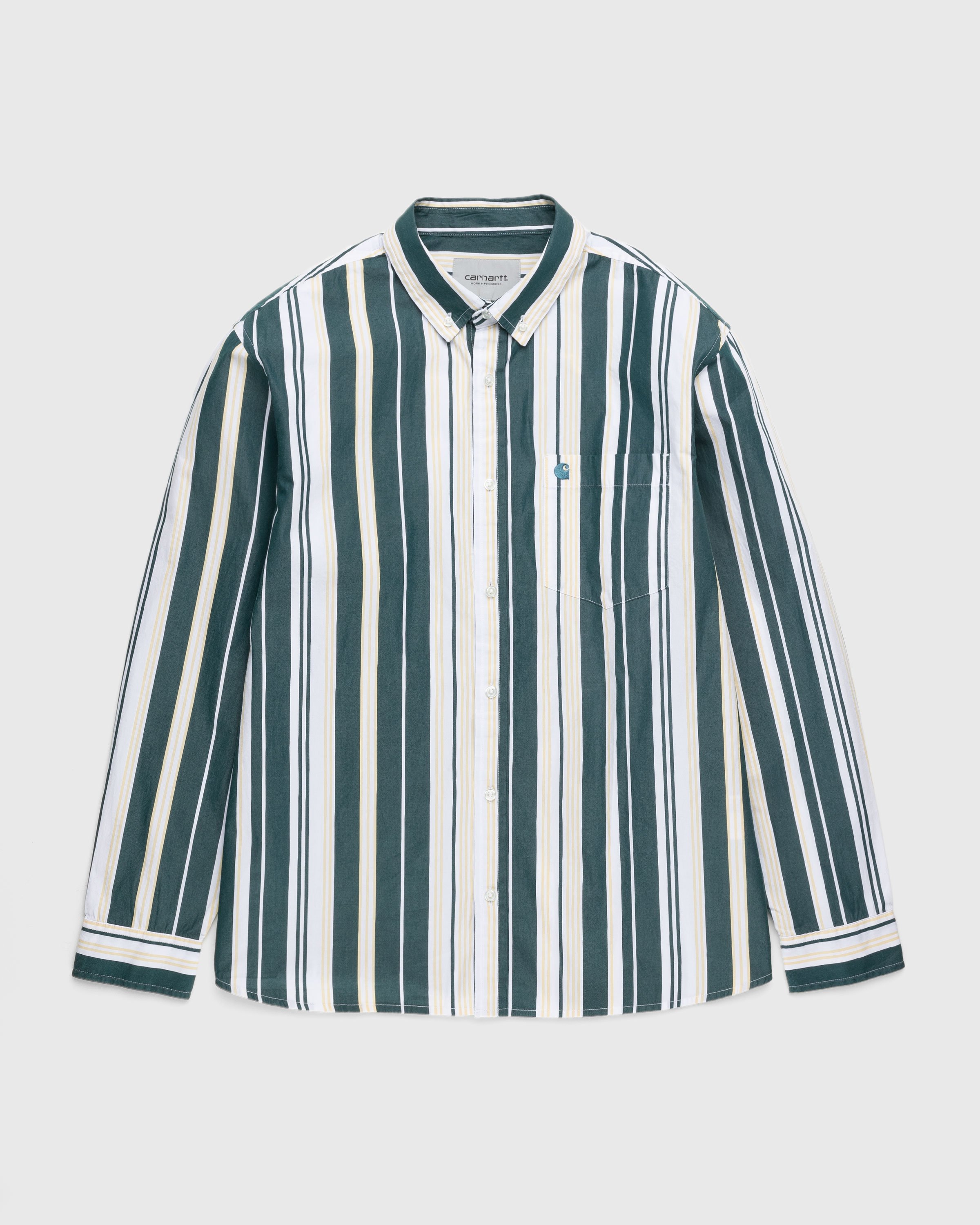 Carhartt WIP - Romero Stripe Shirt Citron/Botanic - Clothing - Blue - Image 1