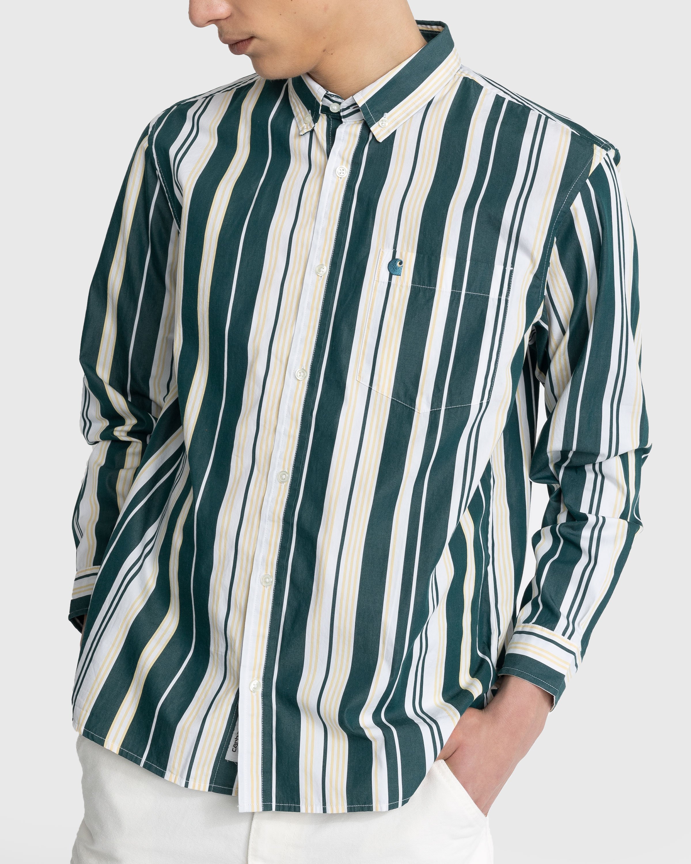 Carhartt WIP - Romero Stripe Shirt Citron/Botanic - Clothing - Blue - Image 5