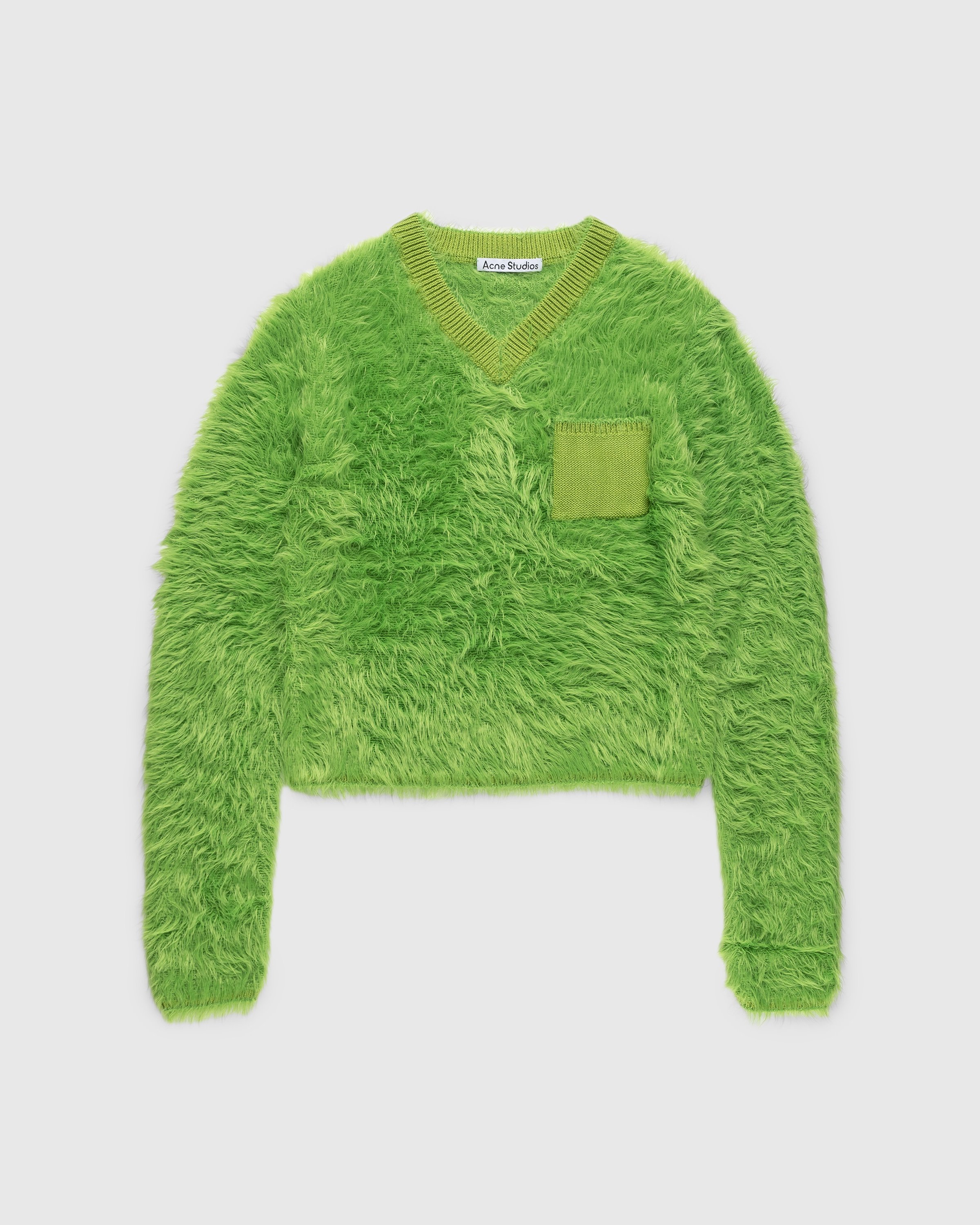 Acne Studios - Fluffy V-Neck Jumper - Clothing - Green - Image 1