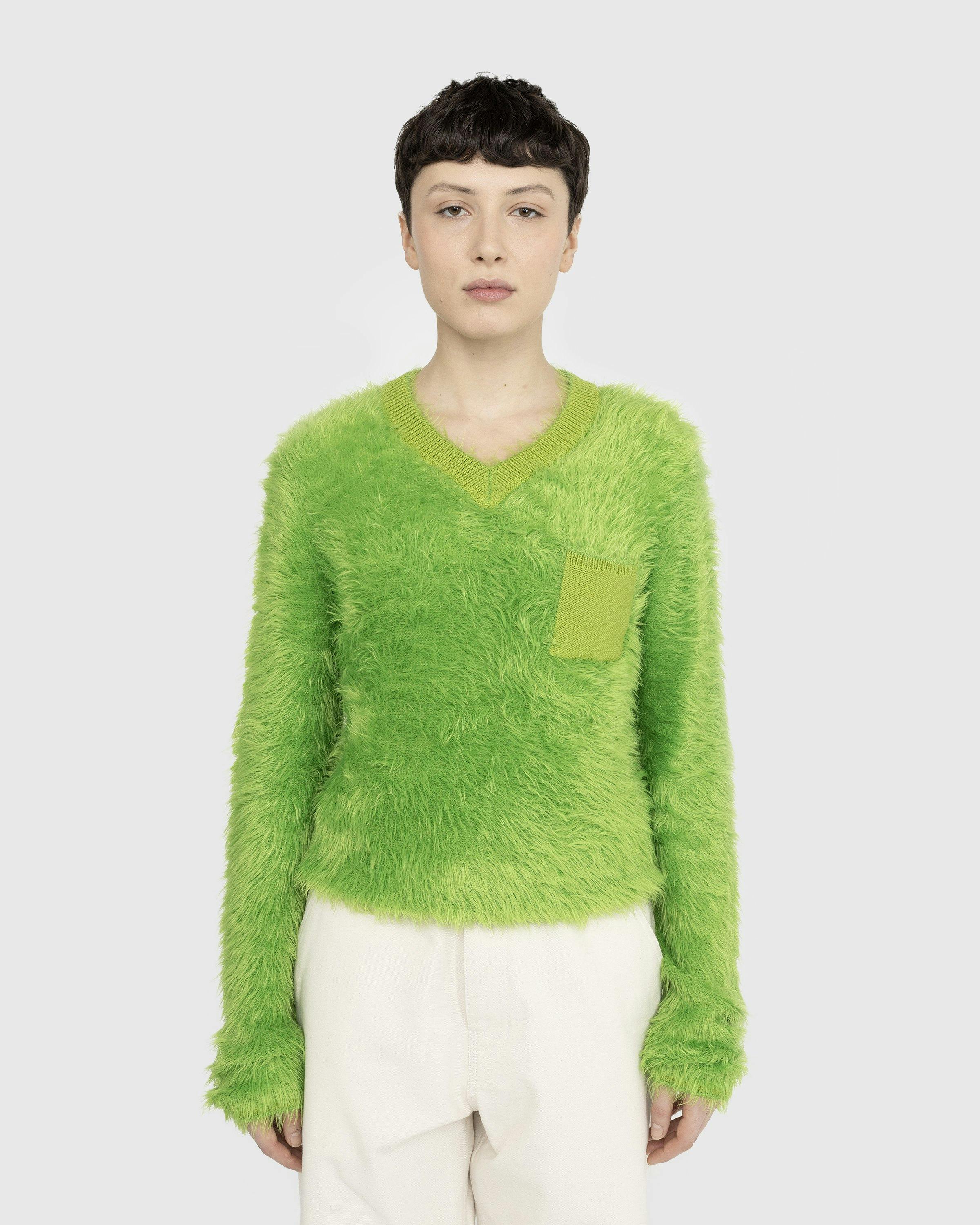 Acne Studios - Fluffy V-Neck Jumper - Clothing - Green - Image 2