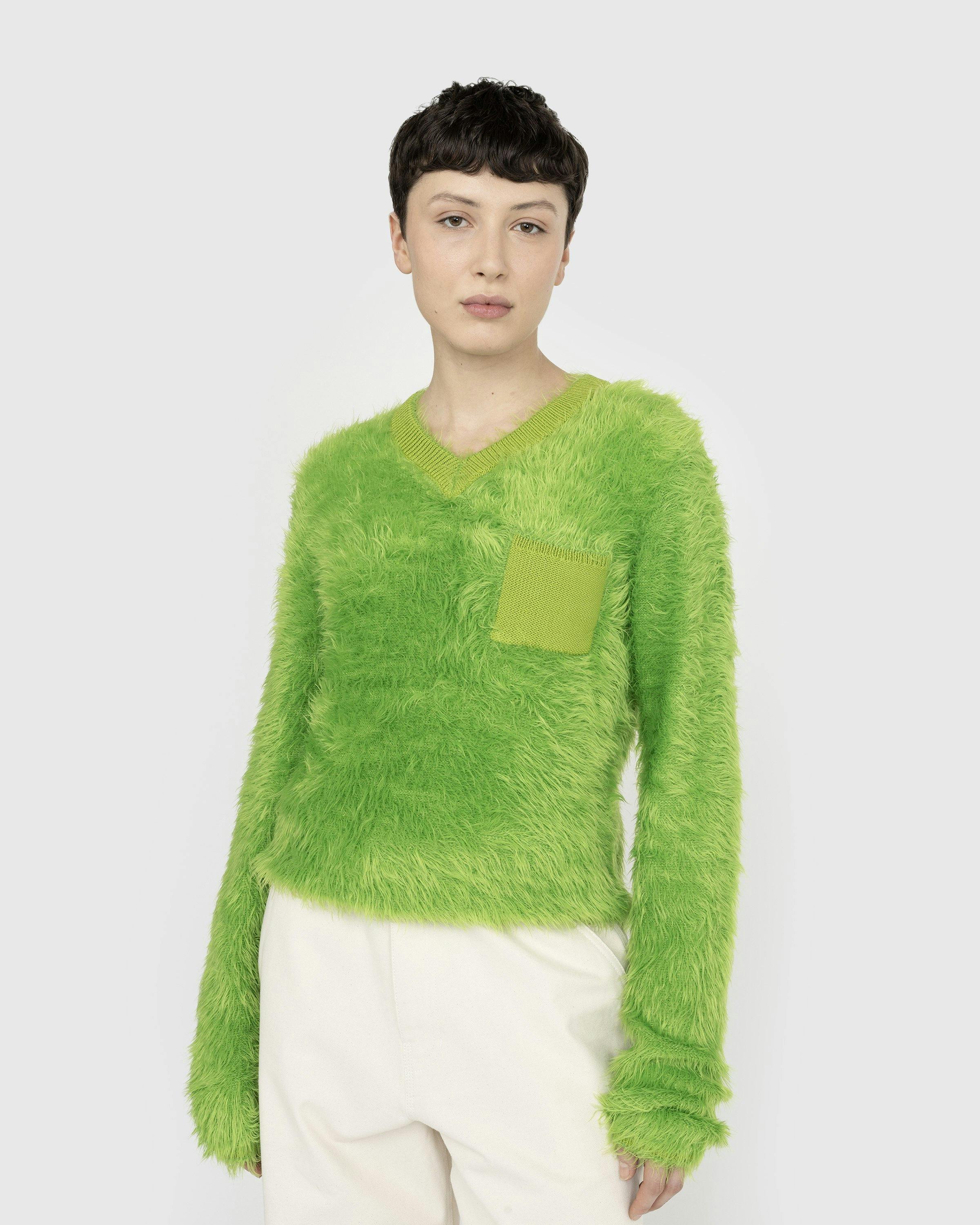 Acne Studios - Fluffy V-Neck Jumper - Clothing - Green - Image 5