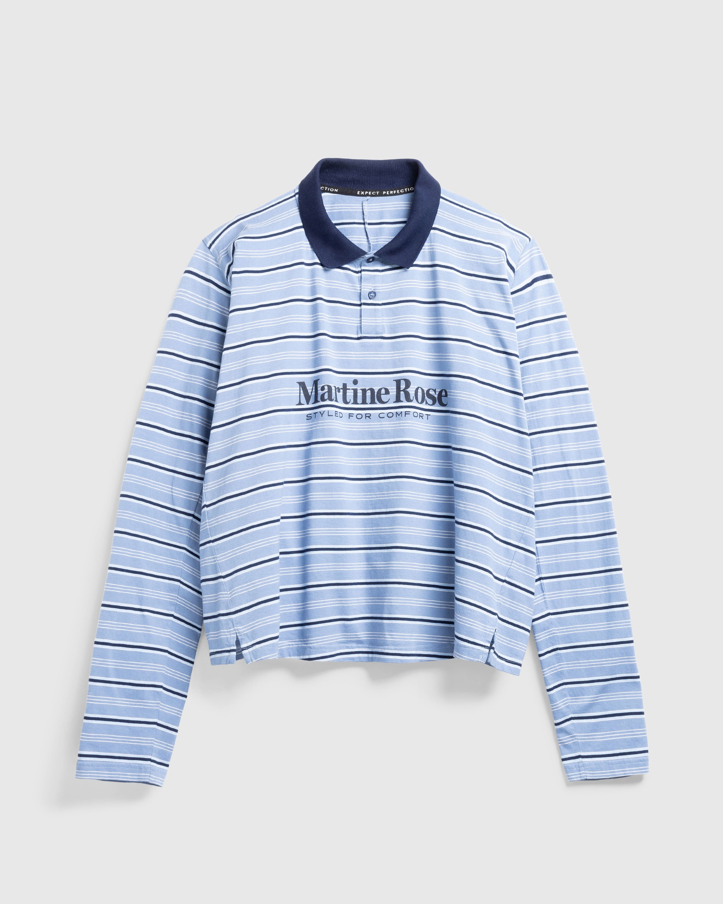 Martine Rose - L/S Pulled Neck Polo Blue Stripe - Clothing - Blue - Image 1