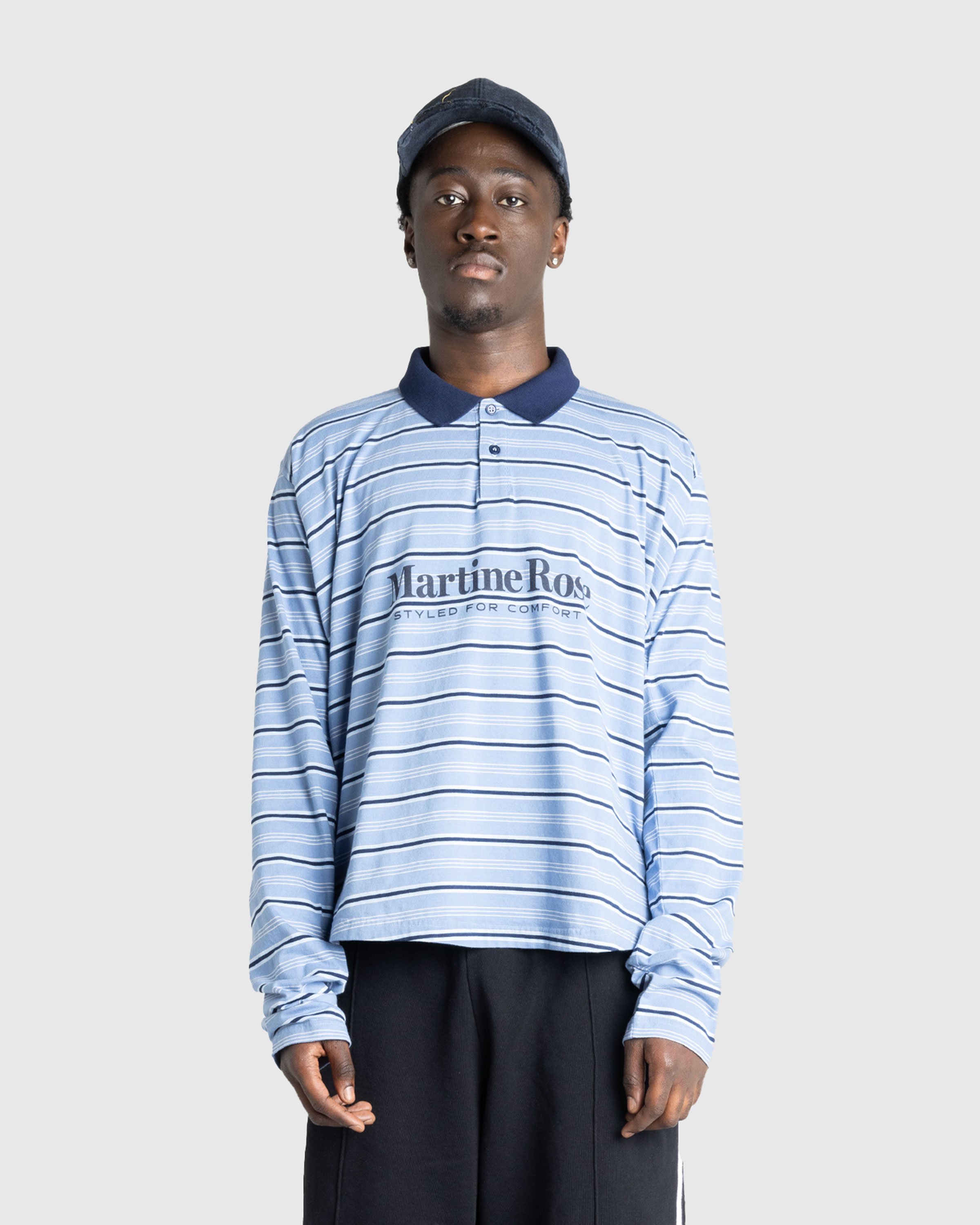 Martine Rose - L/S Pulled Neck Polo Blue Stripe - Clothing - Blue - Image 2