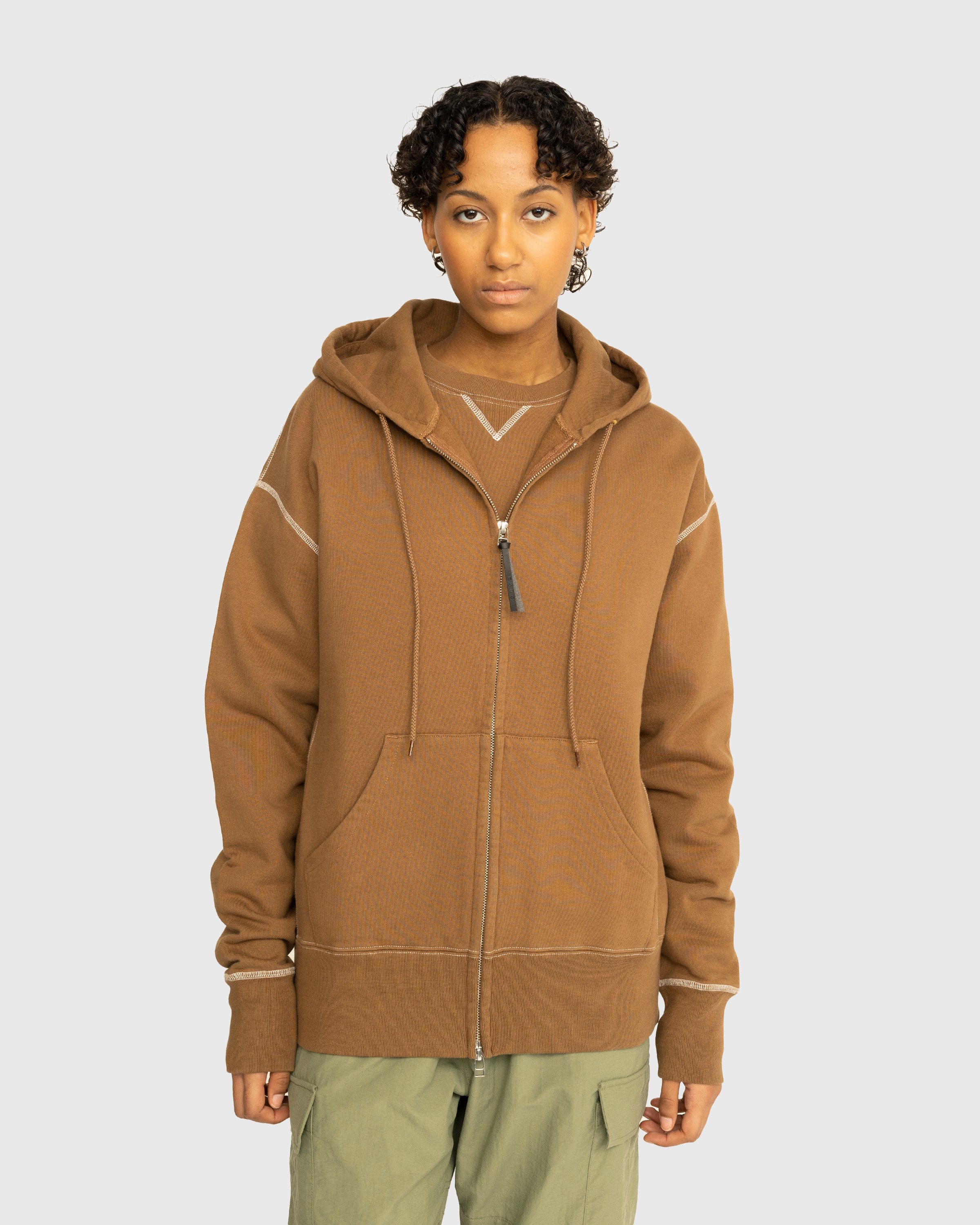 Highsnobiety - Contrast Stitch Zip Fleece Hoodie Brown - Clothing - Brown - Image 2