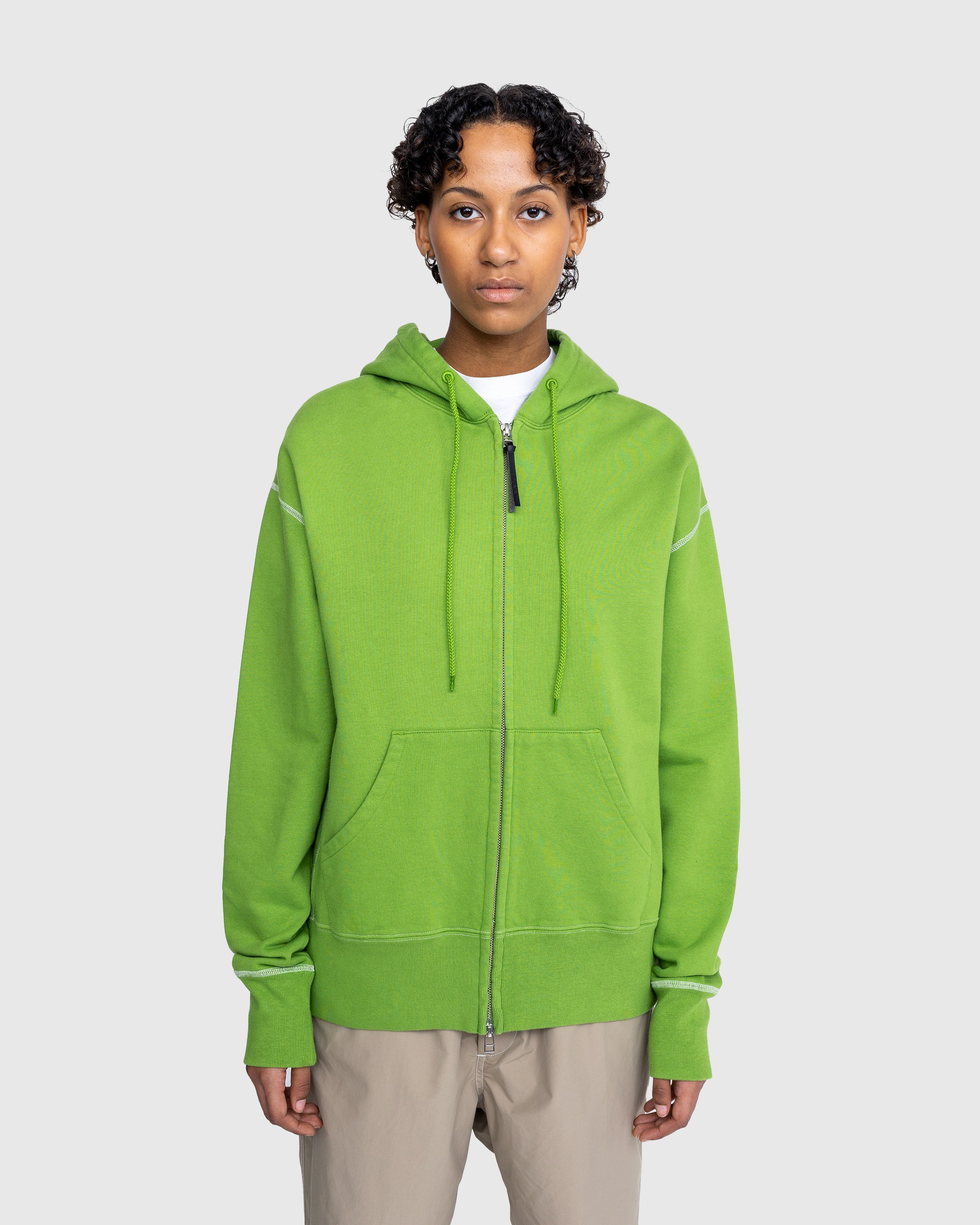 Highsnobiety - Contrast Stitch Zip Fleece Hoodie Green - Clothing - Green - Image 2