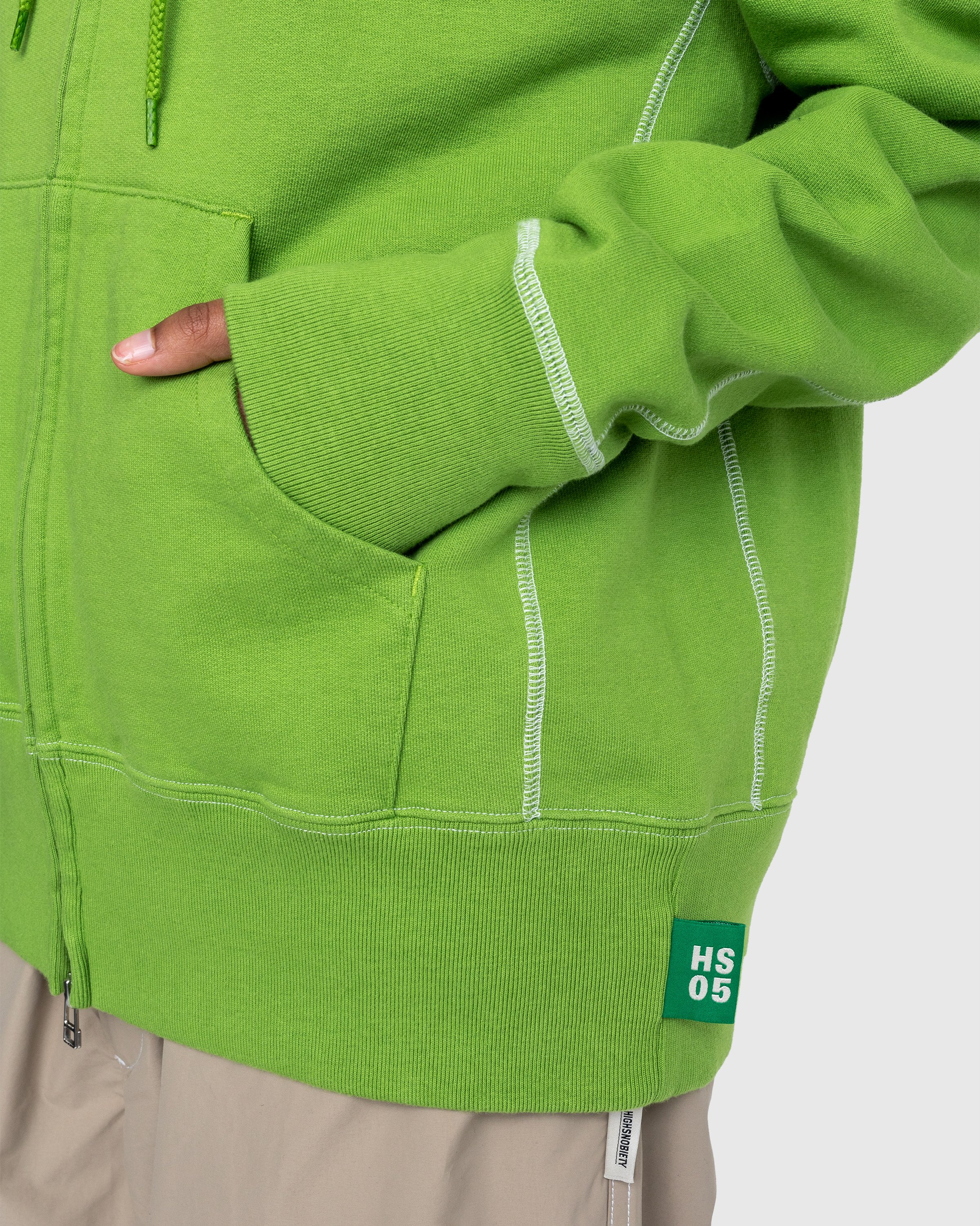 Highsnobiety - Contrast Stitch Zip Fleece Hoodie Green - Clothing - Green - Image 6