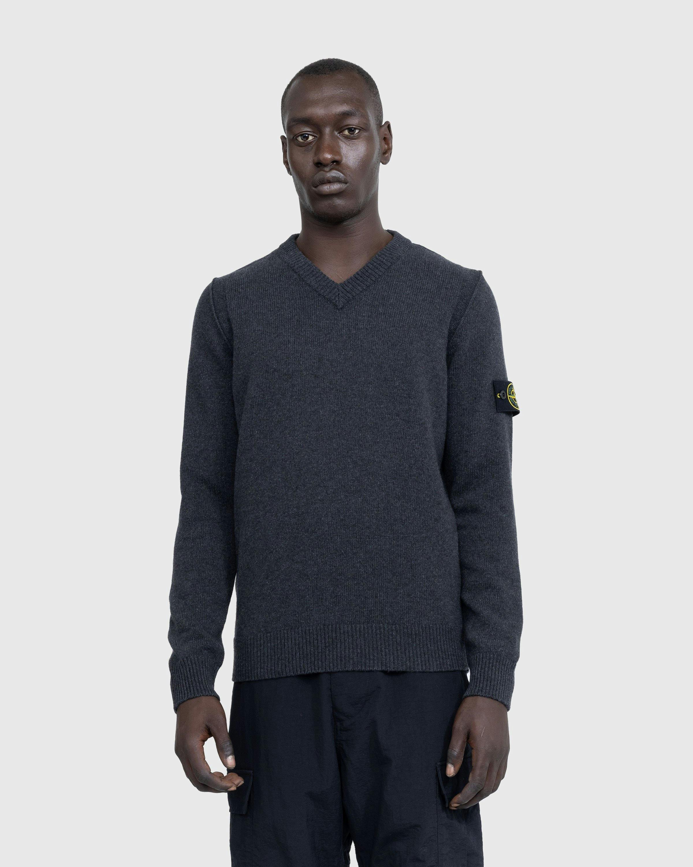 Stone Island V Neck Sweater Melange Charcoal Highsnobiety Shop