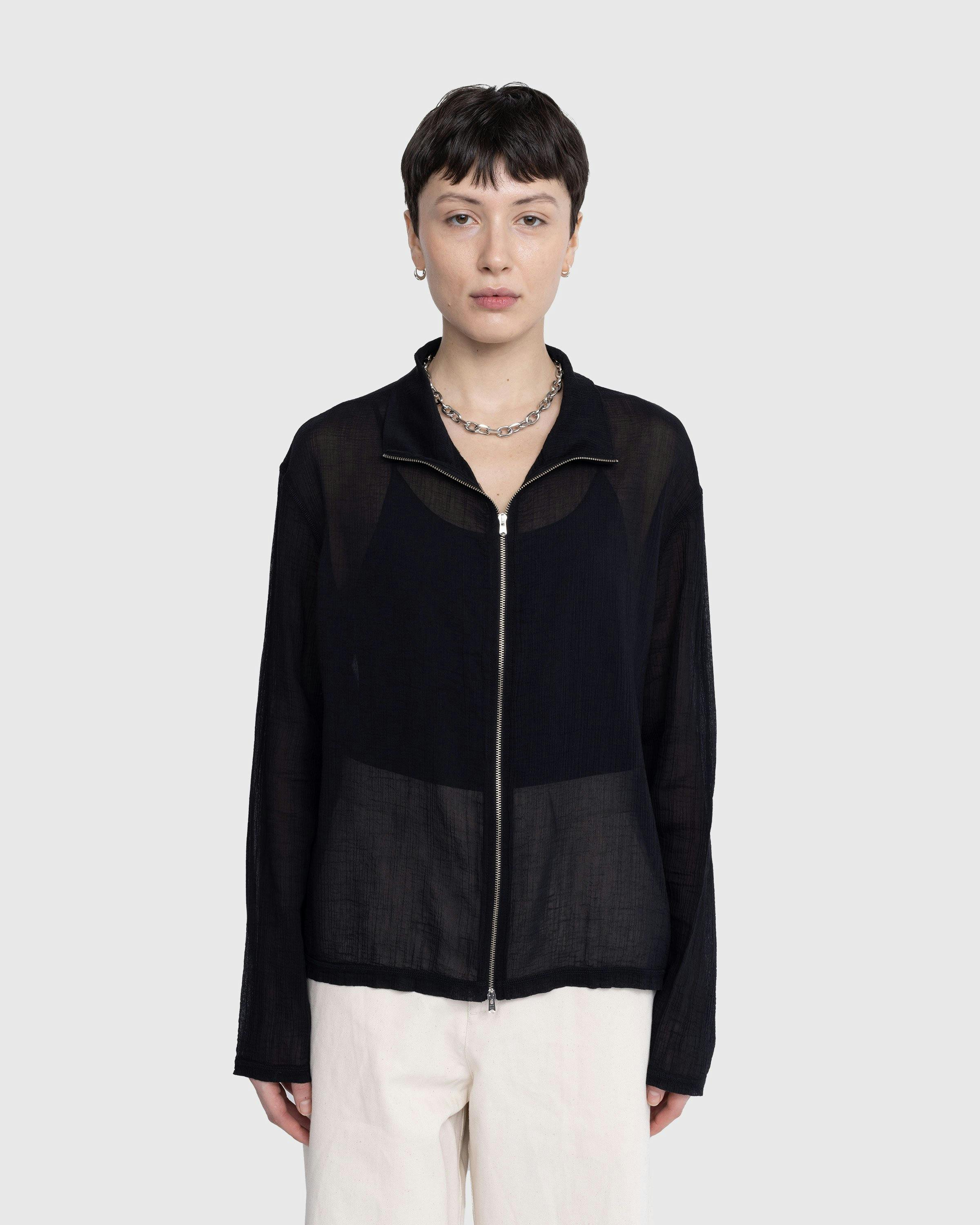Shrunken Full-Zip Polo in Black Rayon Plait – SVRN