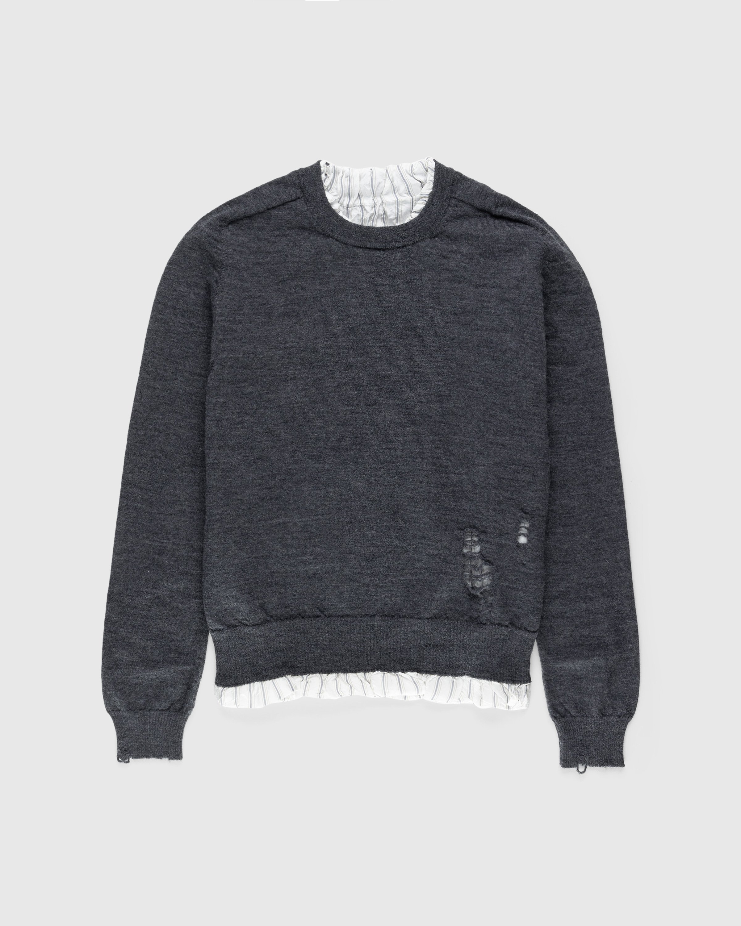 Maison Margiela - Distressed Crewneck Sweater Dark Grey - Clothing - Grey - Image 1