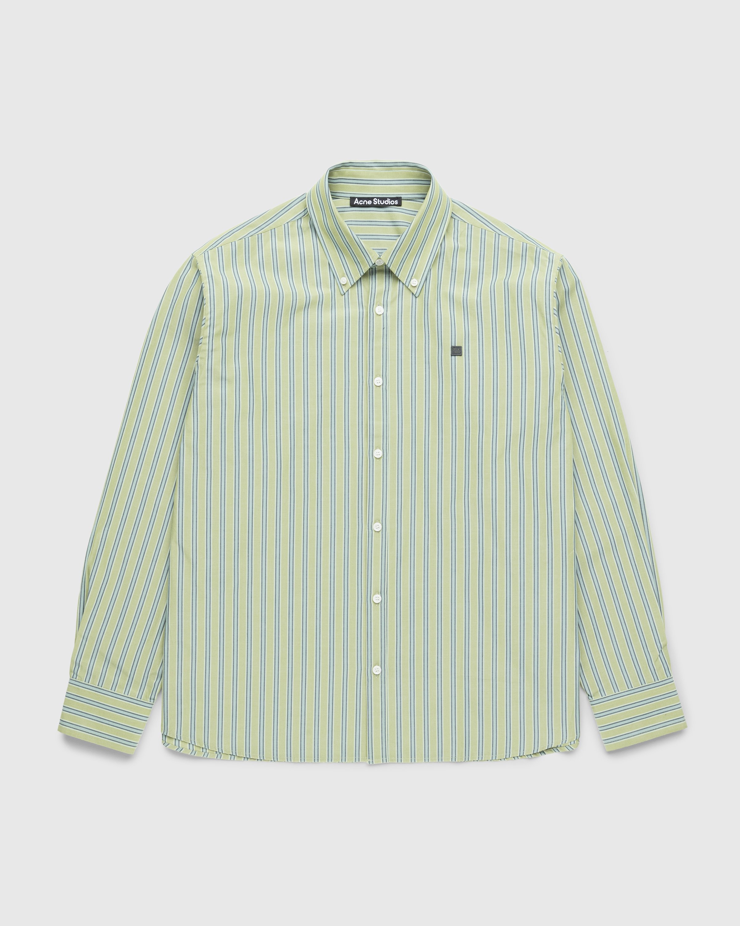 Acne Studios - Stripe Button-Up Shirt Bright Green/Dark Green - Longsleeve Shirts - Green - Image 1
