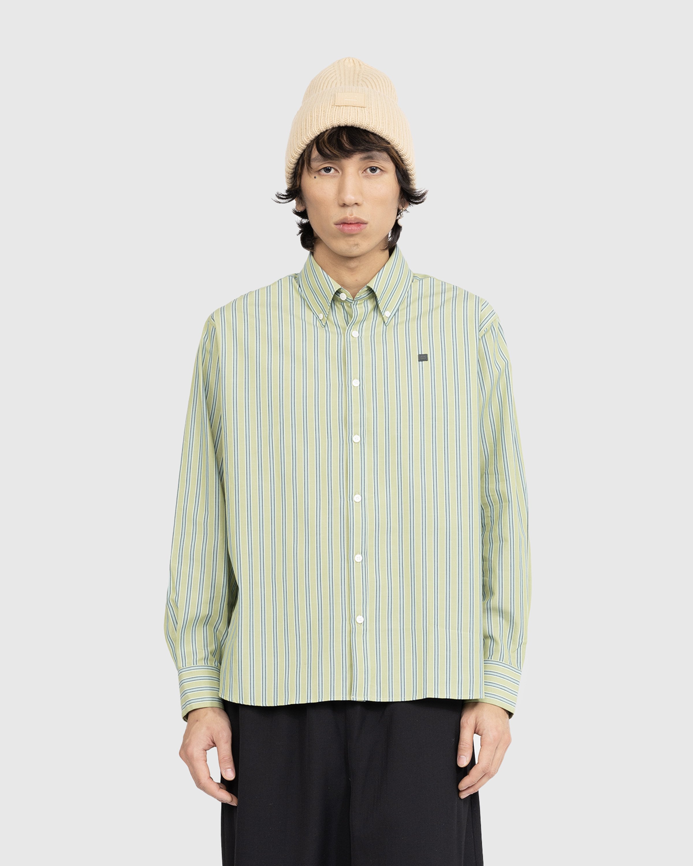 Acne Studios - Stripe Button-Up Shirt Bright Green/Dark Green - Longsleeve Shirts - Green - Image 2