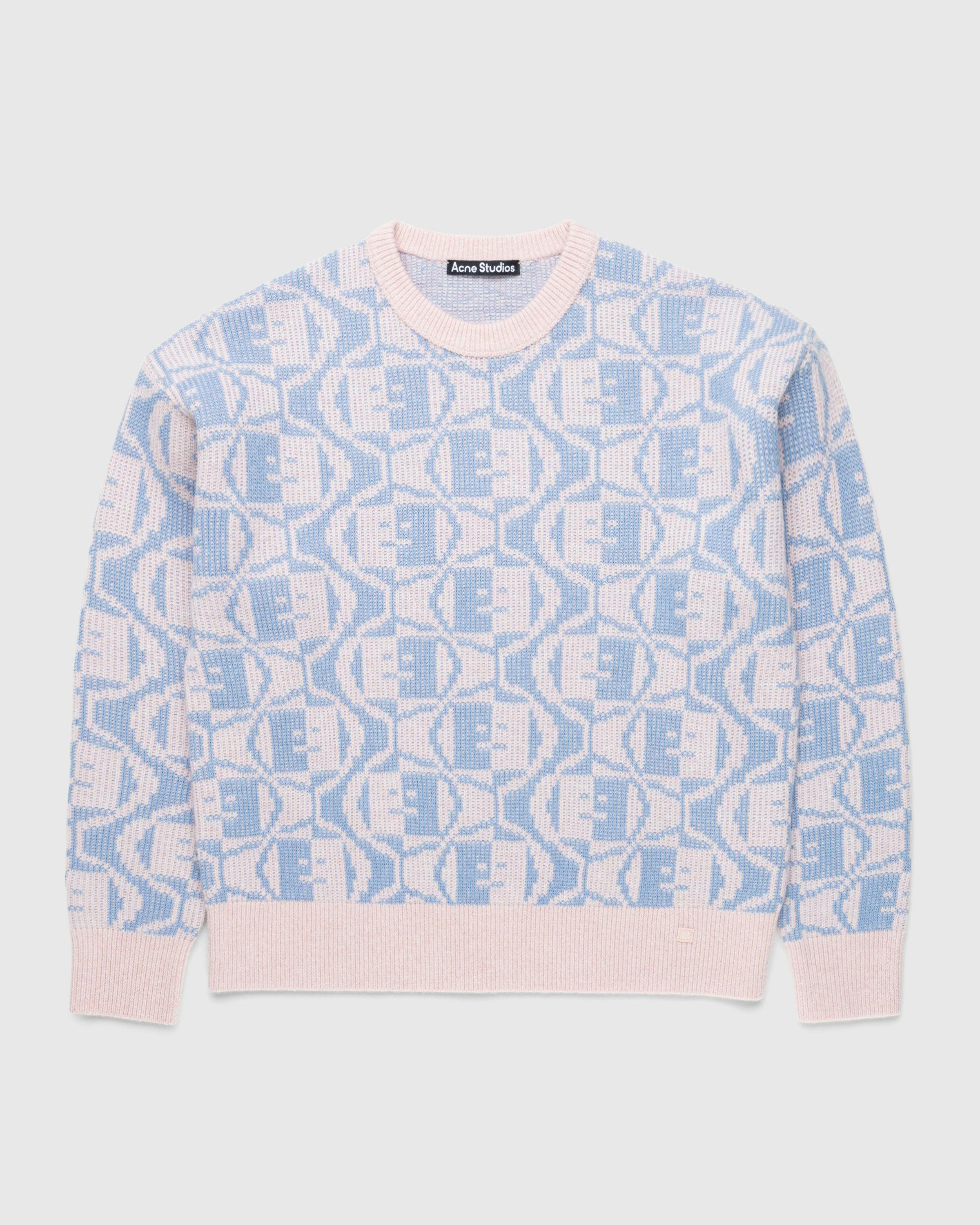 Acne Studios - Jacquard Crew Neck Jumper Faded Pink Melange/Light Blue - Clothing - Pink - Image 1