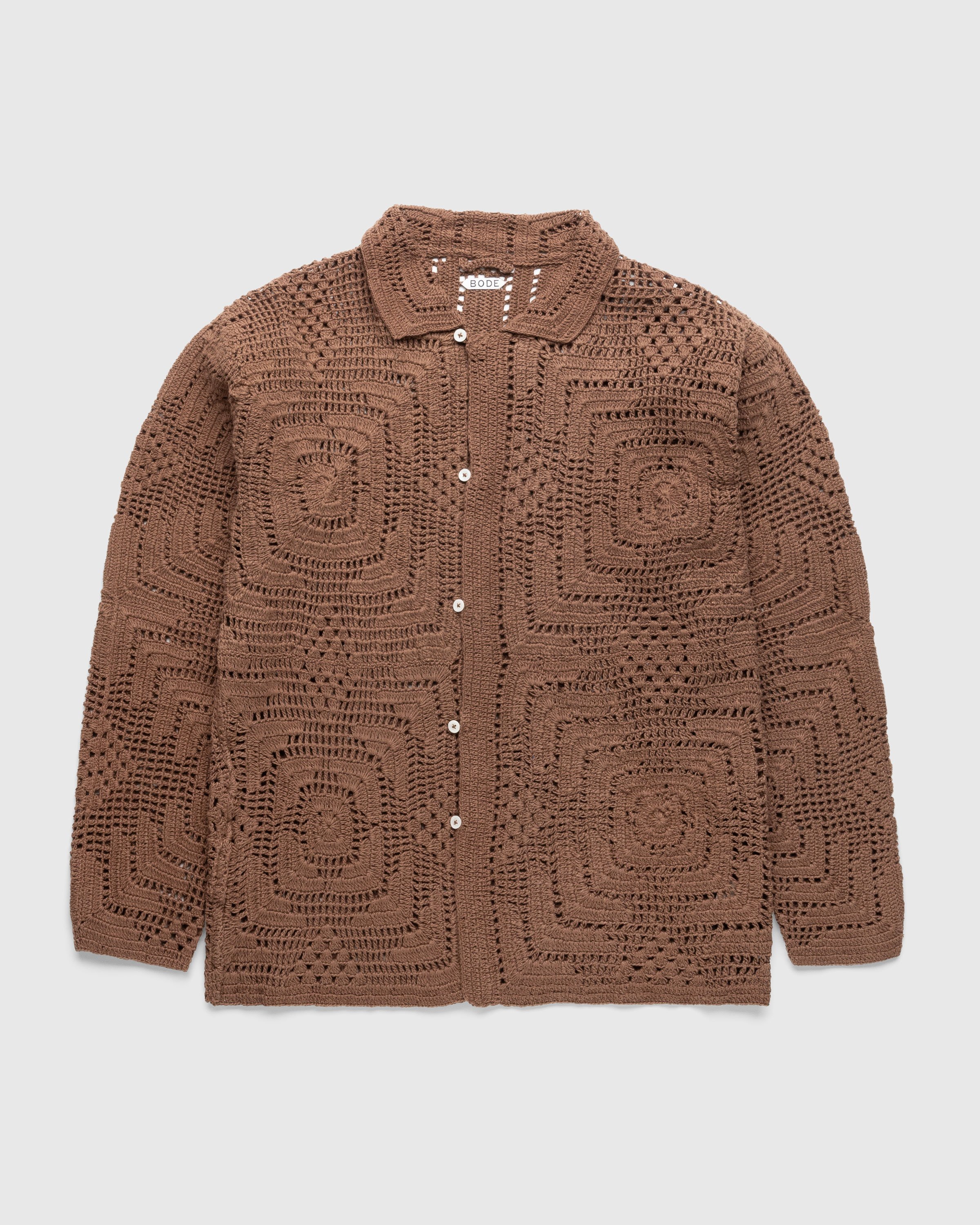 Bode - Overdye Crochet Shirt Brown - Longsleeve Shirts - BROWN - Image 1