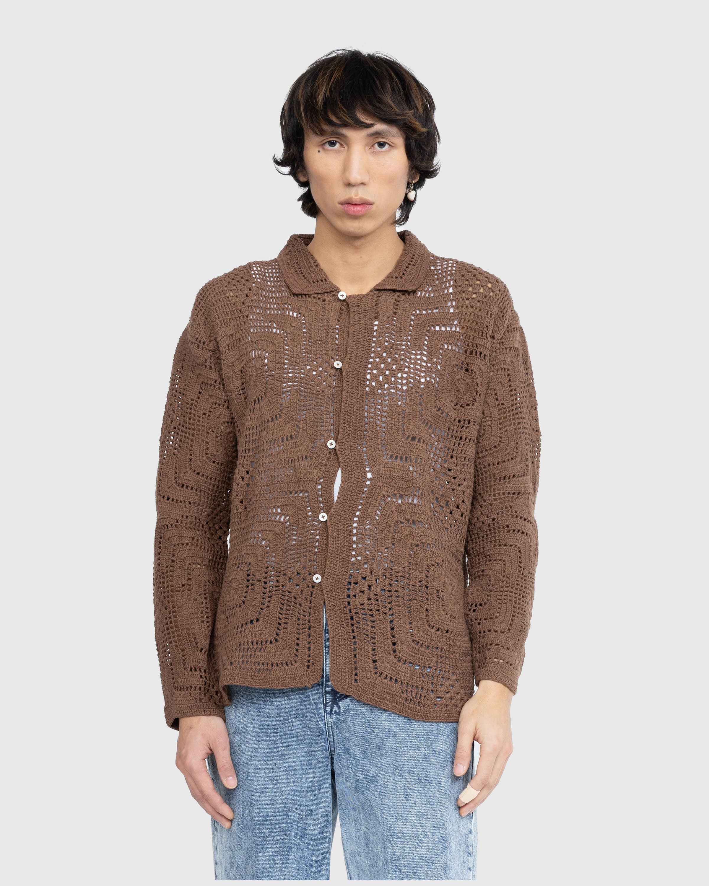 Bode - Overdye Crochet Shirt Brown - Longsleeve Shirts - BROWN - Image 2