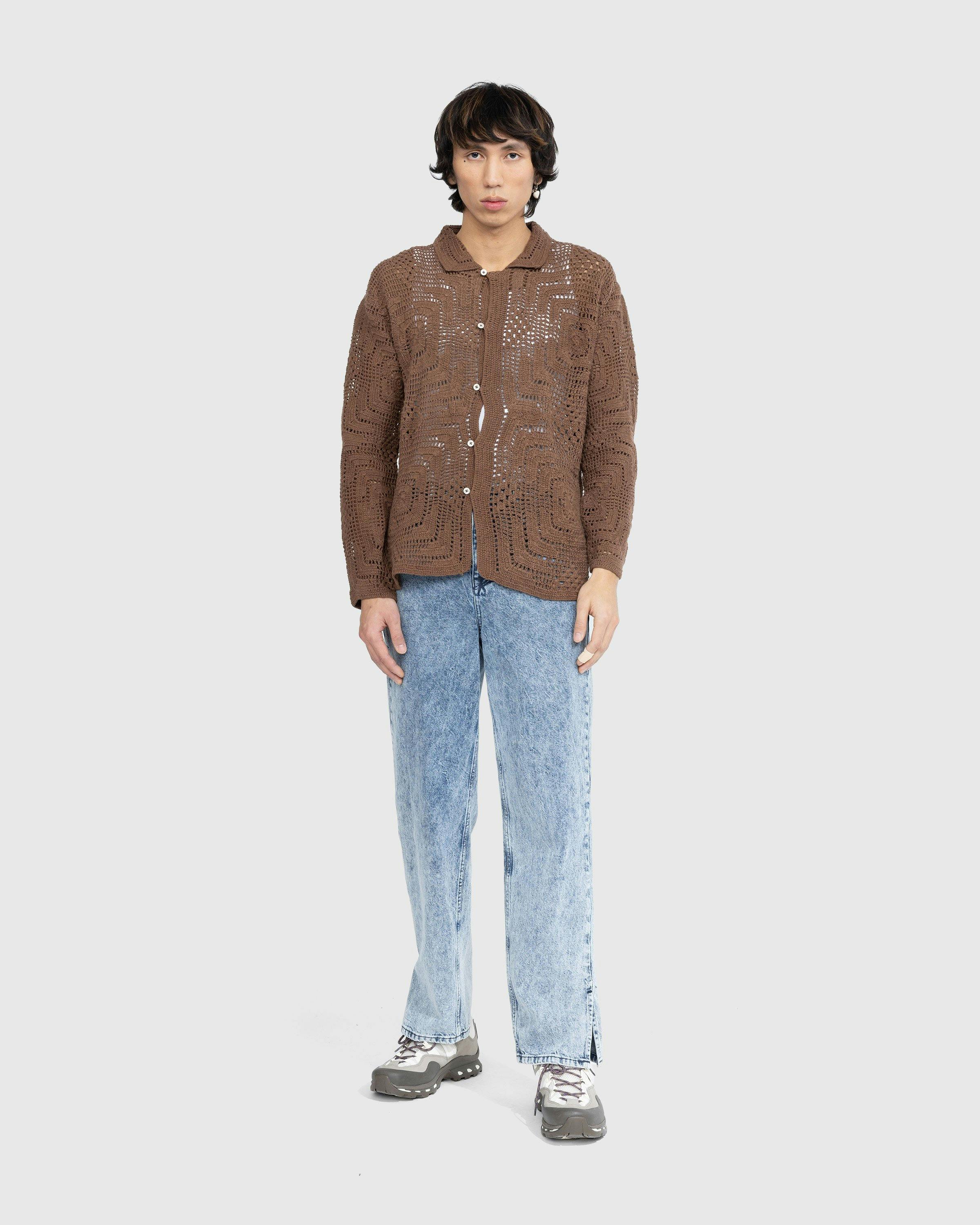Bode - Overdye Crochet Shirt Brown - Longsleeve Shirts - BROWN - Image 3