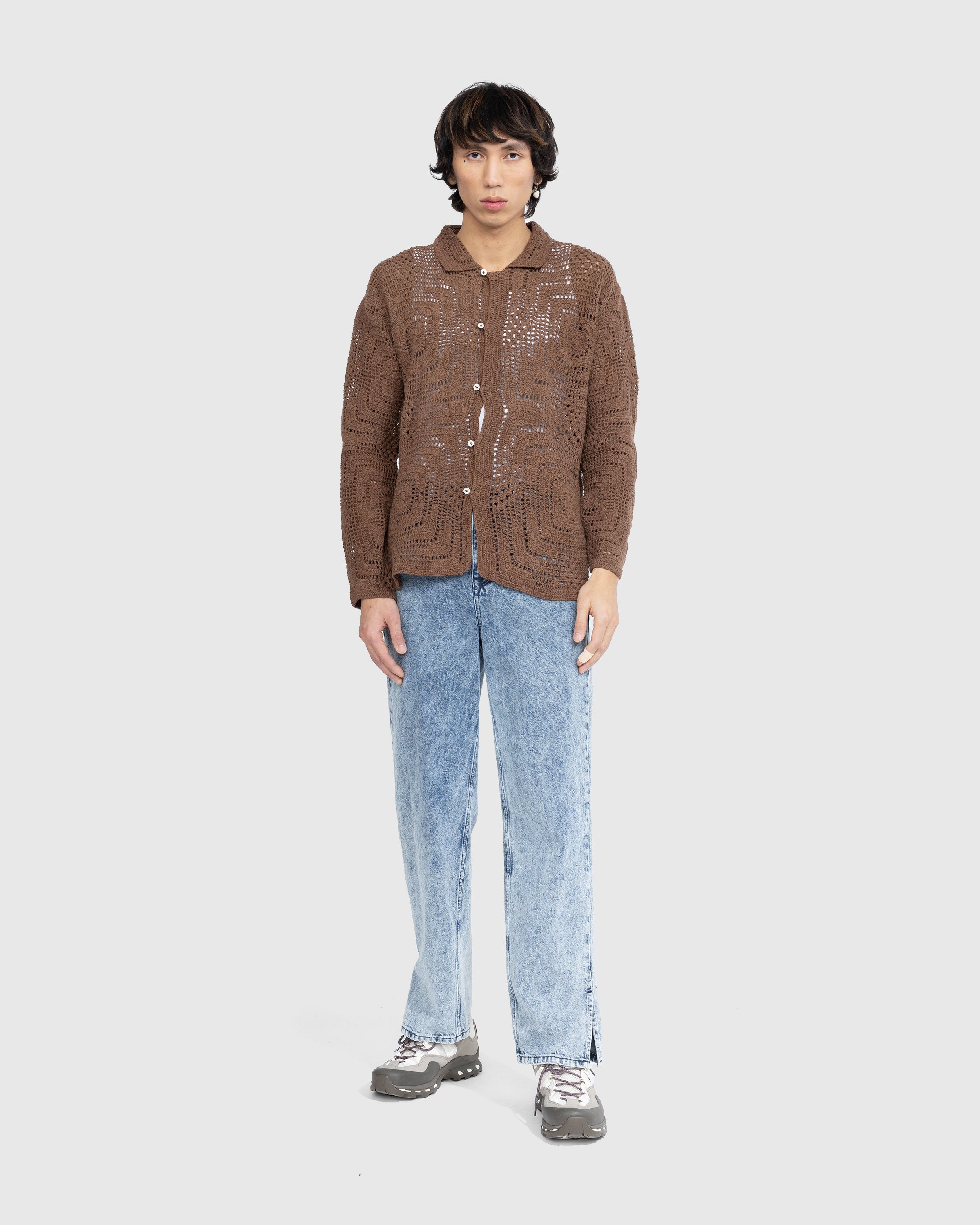 Bode - Overdye Crochet Shirt Brown - Longsleeve Shirts - BROWN - Image 3