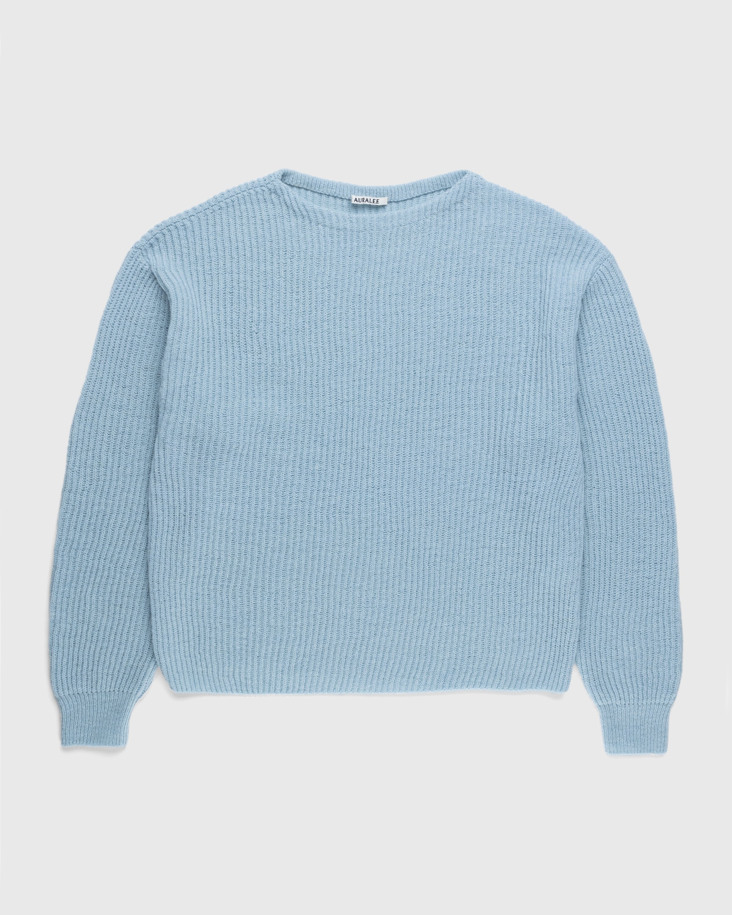 Auralee - Hard Twist Wool Rib Knit Boat Neck Pullover Blue - Clothing - Blue - Image 1