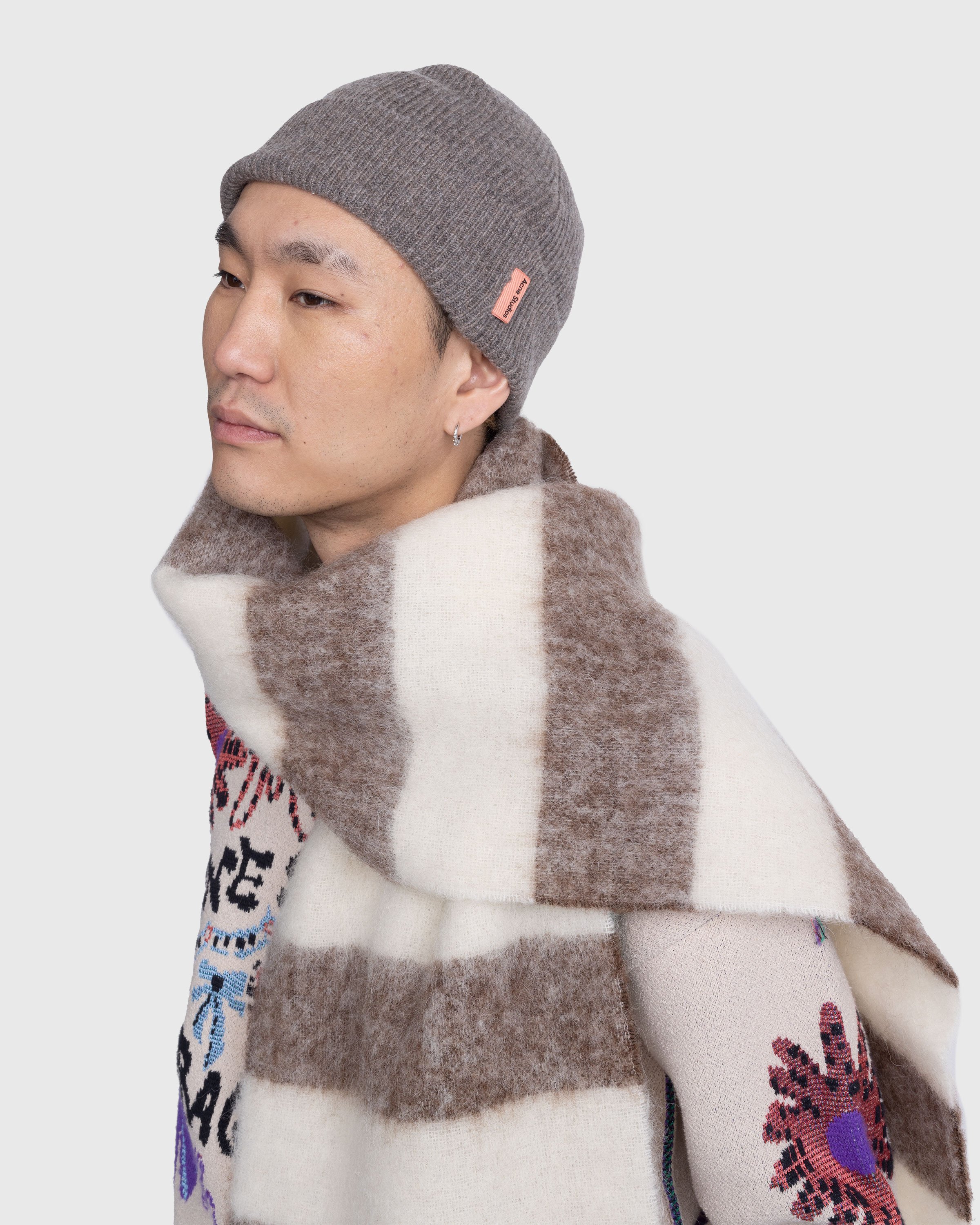 Acne Studios - Striped Wool Blend Scarf Brown/White - Accessories - Brown - Image 4