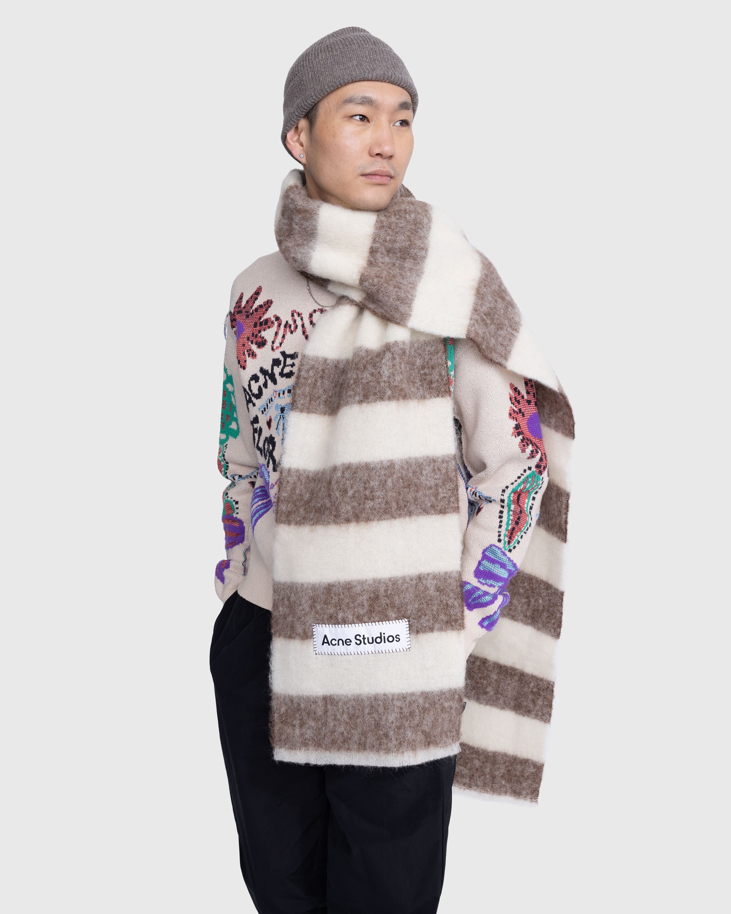 Acne Studios - Striped Wool Blend Scarf Brown/White - Accessories - Brown - Image 5