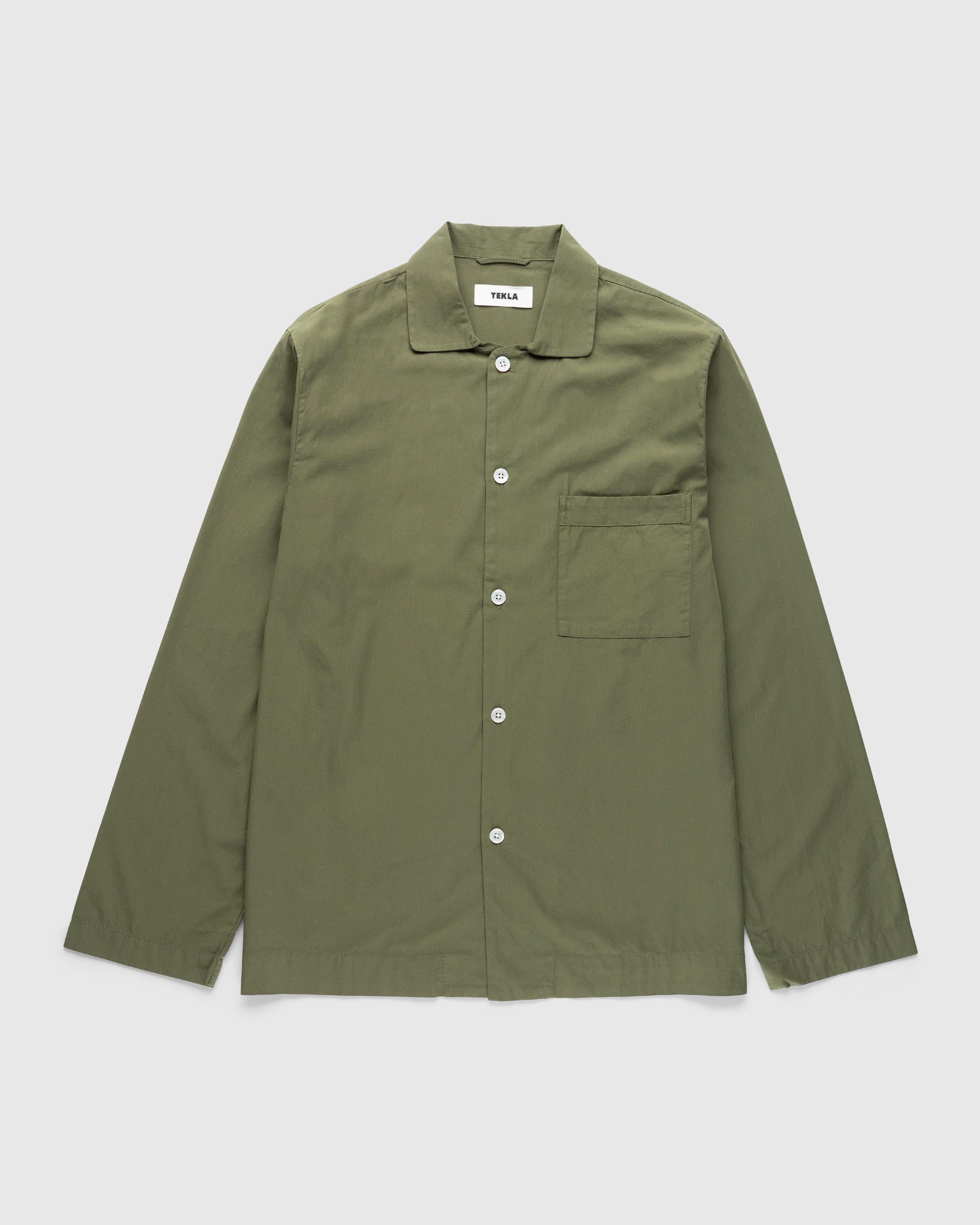 Tekla - Cotton Poplin Pyjamas Shirt Willow - Clothing - Green - Image 1