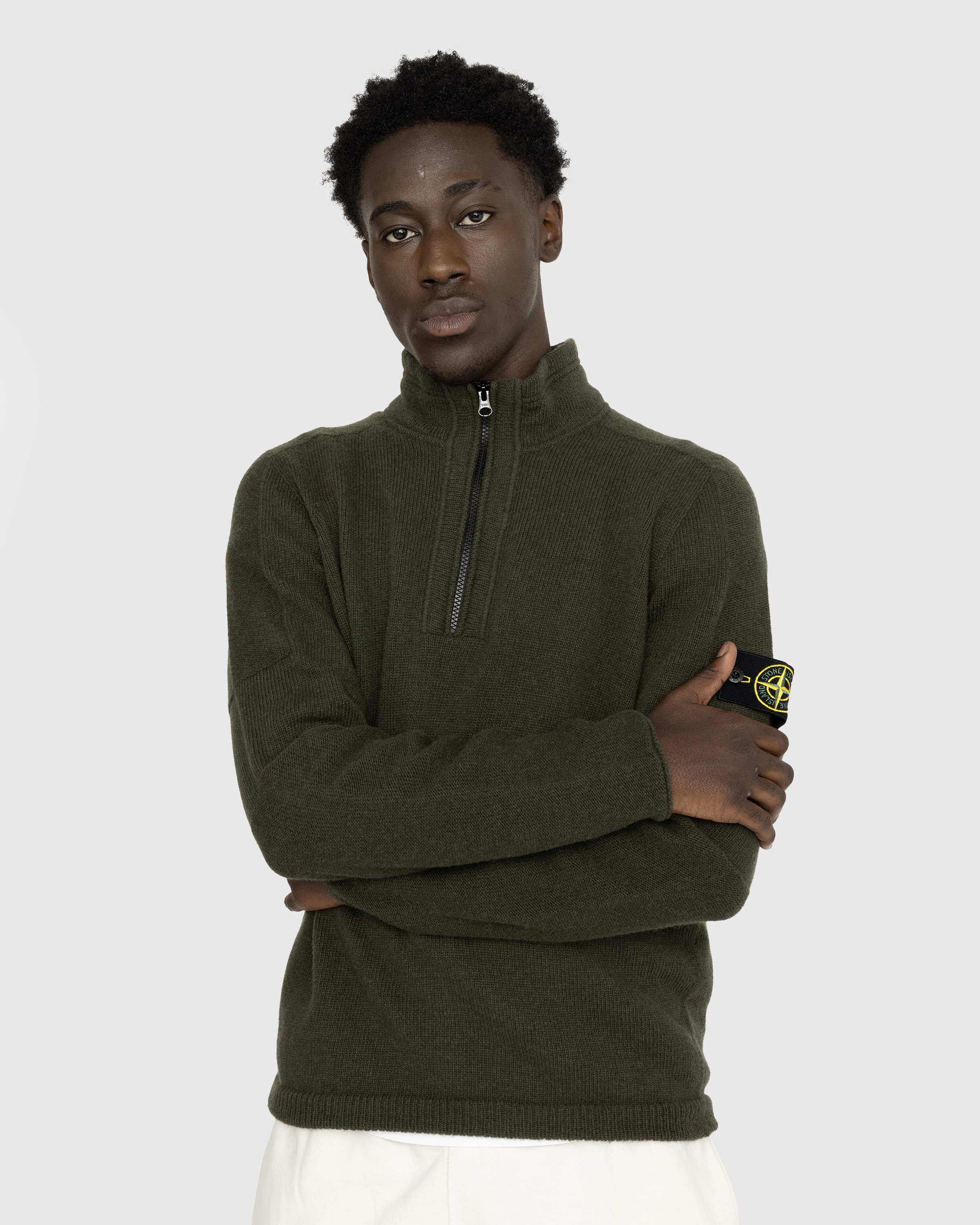 Stone Island - Lambswool Half-Zip Knit Olive - Clothing - Green - Image 2