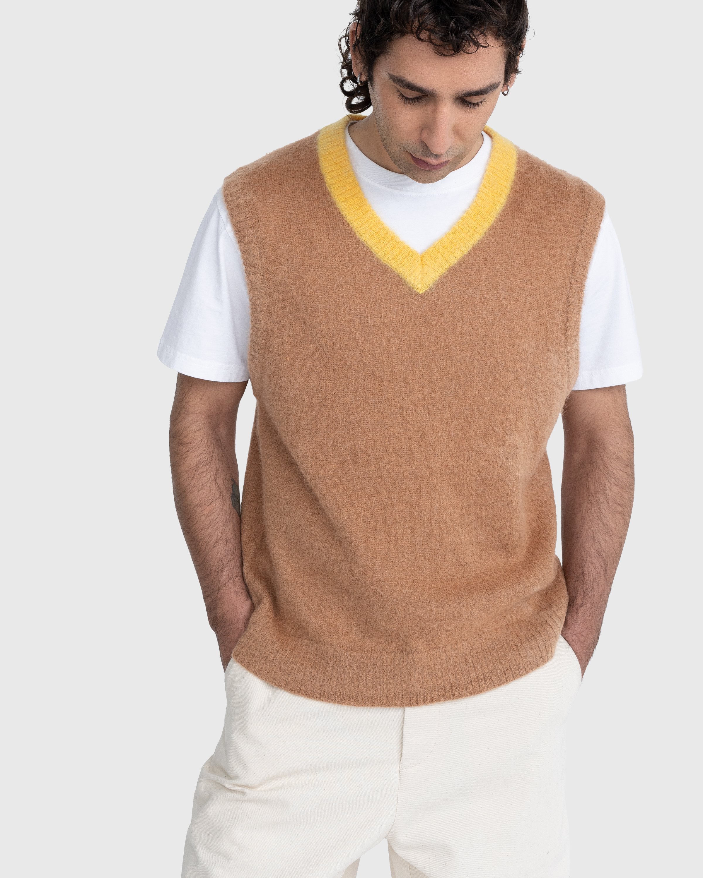 Highsnobiety - Light Alpaca Sweater Vest Brown/Yellow - Clothing - Brown - Image 5
