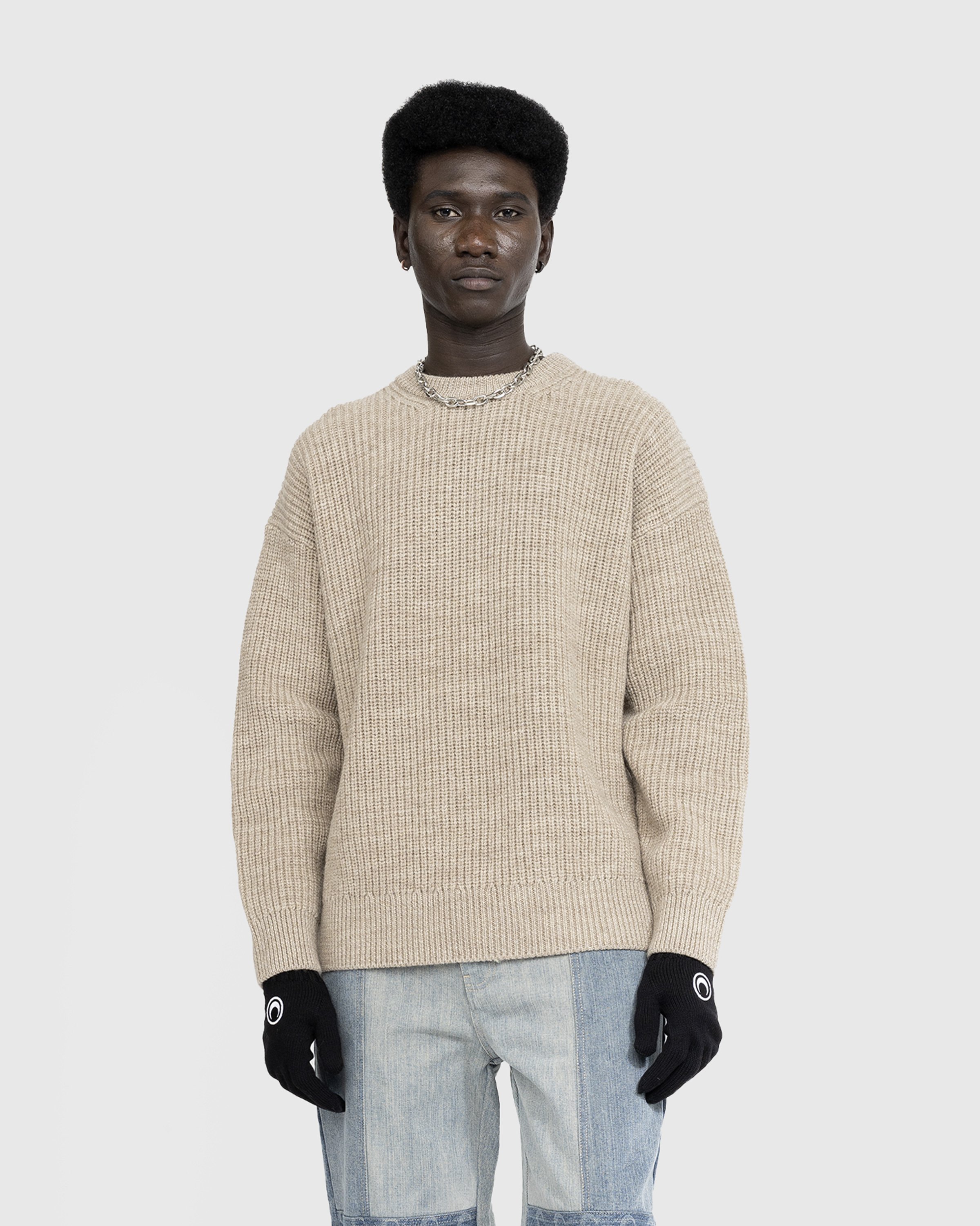 Marine Serre - Wool and Fluffy Knit Crewneck Pullover Beige - Clothing - undefined - Image 2