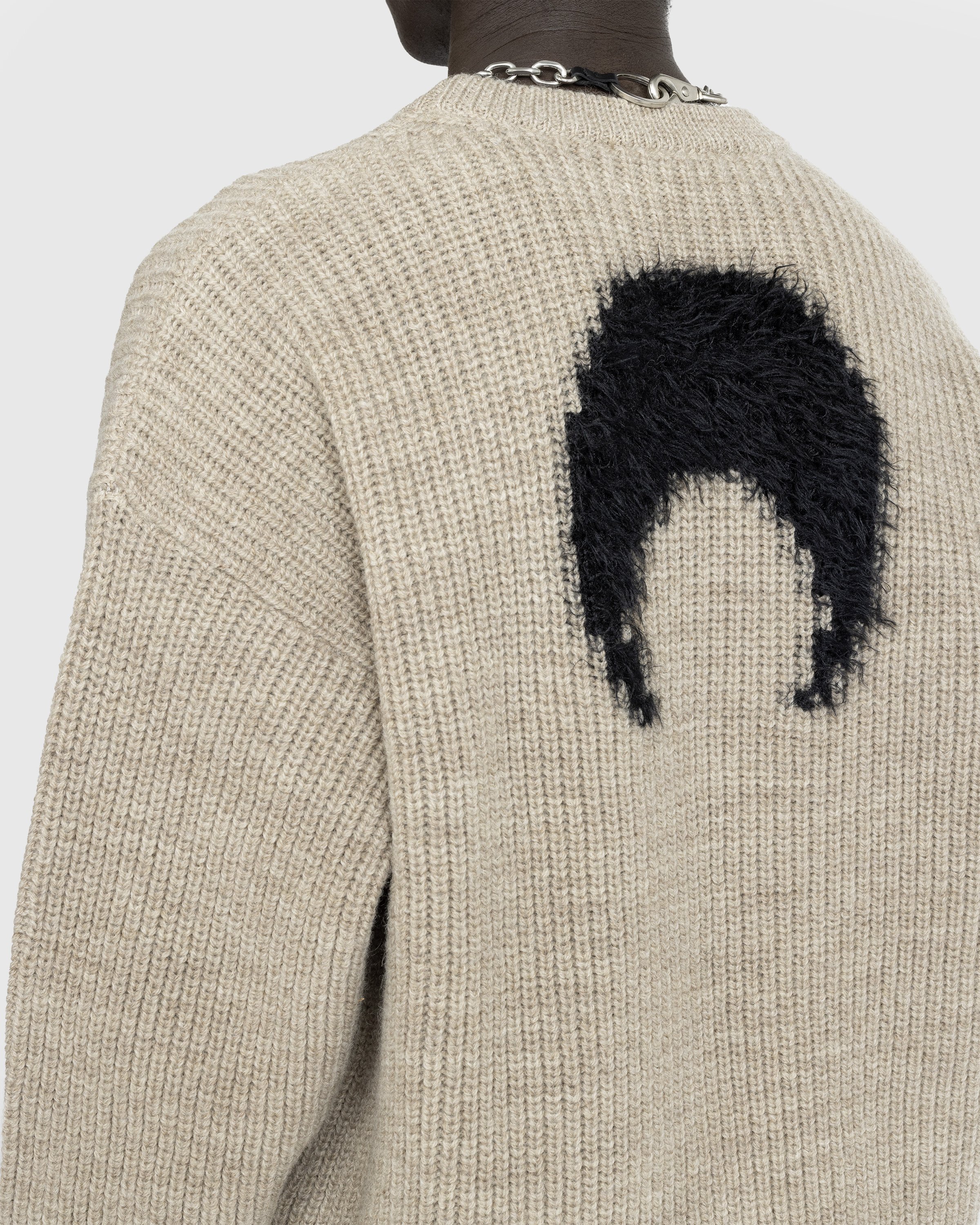 Marine Serre - Wool and Fluffy Knit Crewneck Pullover Beige - Clothing - undefined - Image 6