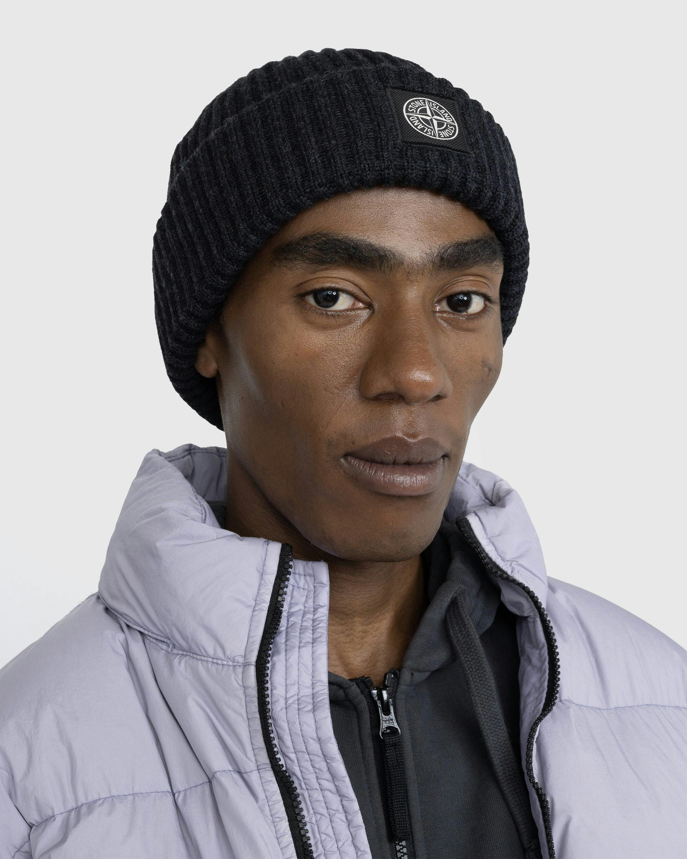 Stone Island - Ribbed Wool Beanie Melange Charcoal - Accessories - Grey - Image 3