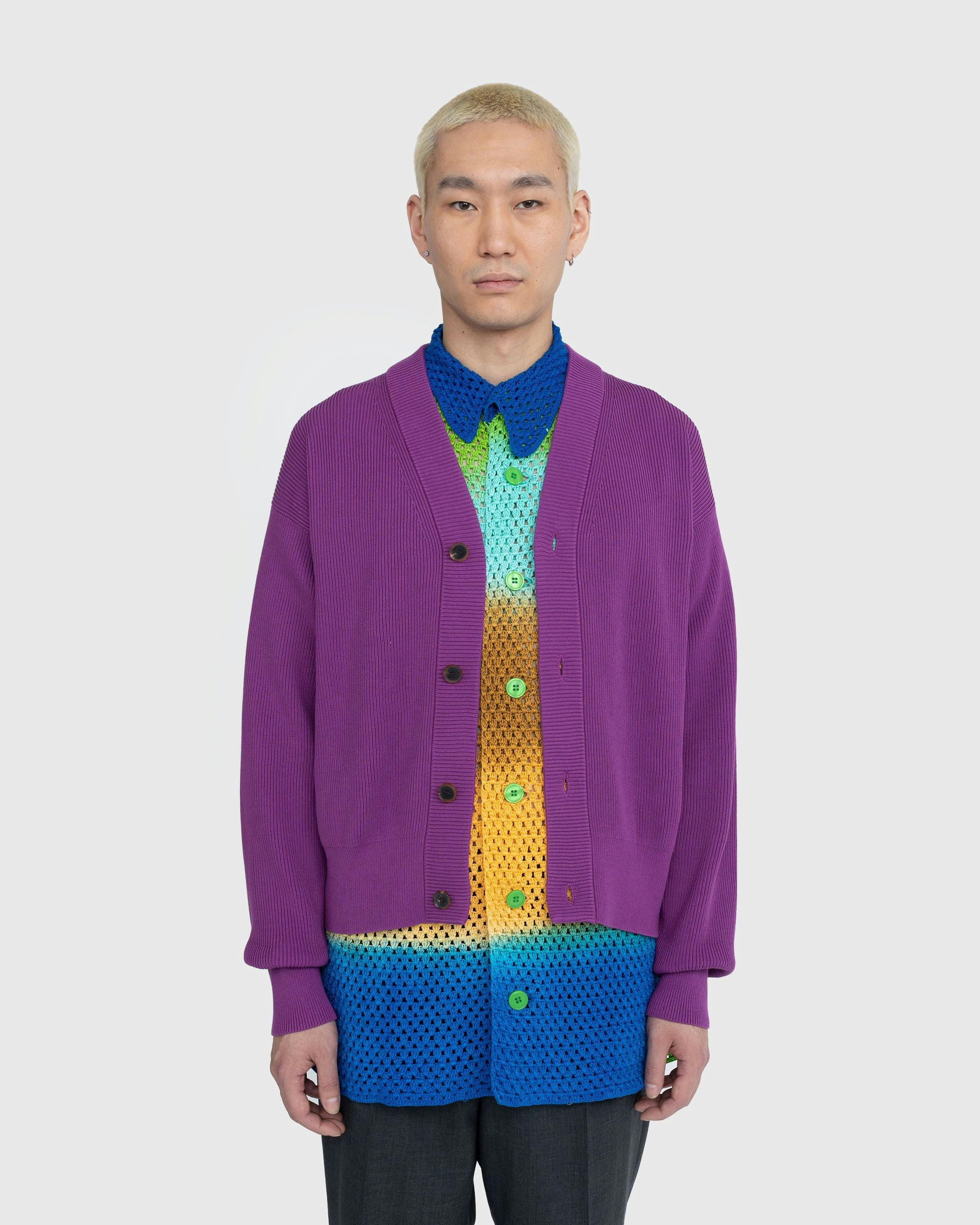 トップス AURALEE SUPER HARD TWIST KNIT CARDIGAN Auralee – Super Hard Twist Rib Knit Cardigan Purple