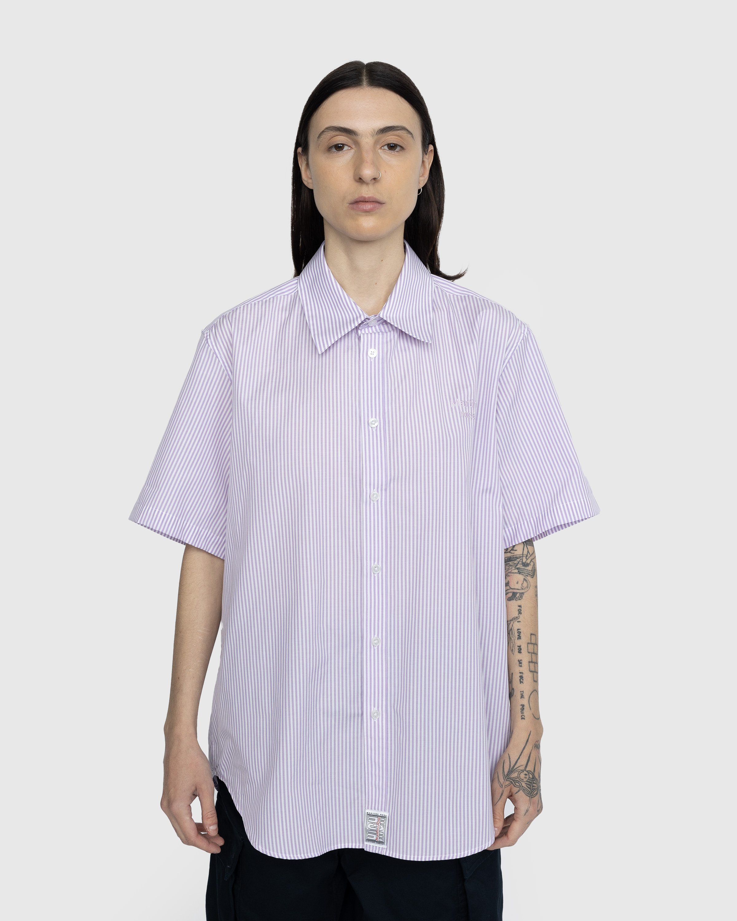 Martine Rose - Classic Short-Sleeve Button-Down Shirt Lilac and White Stripe - Clothing - Purple - Image 2