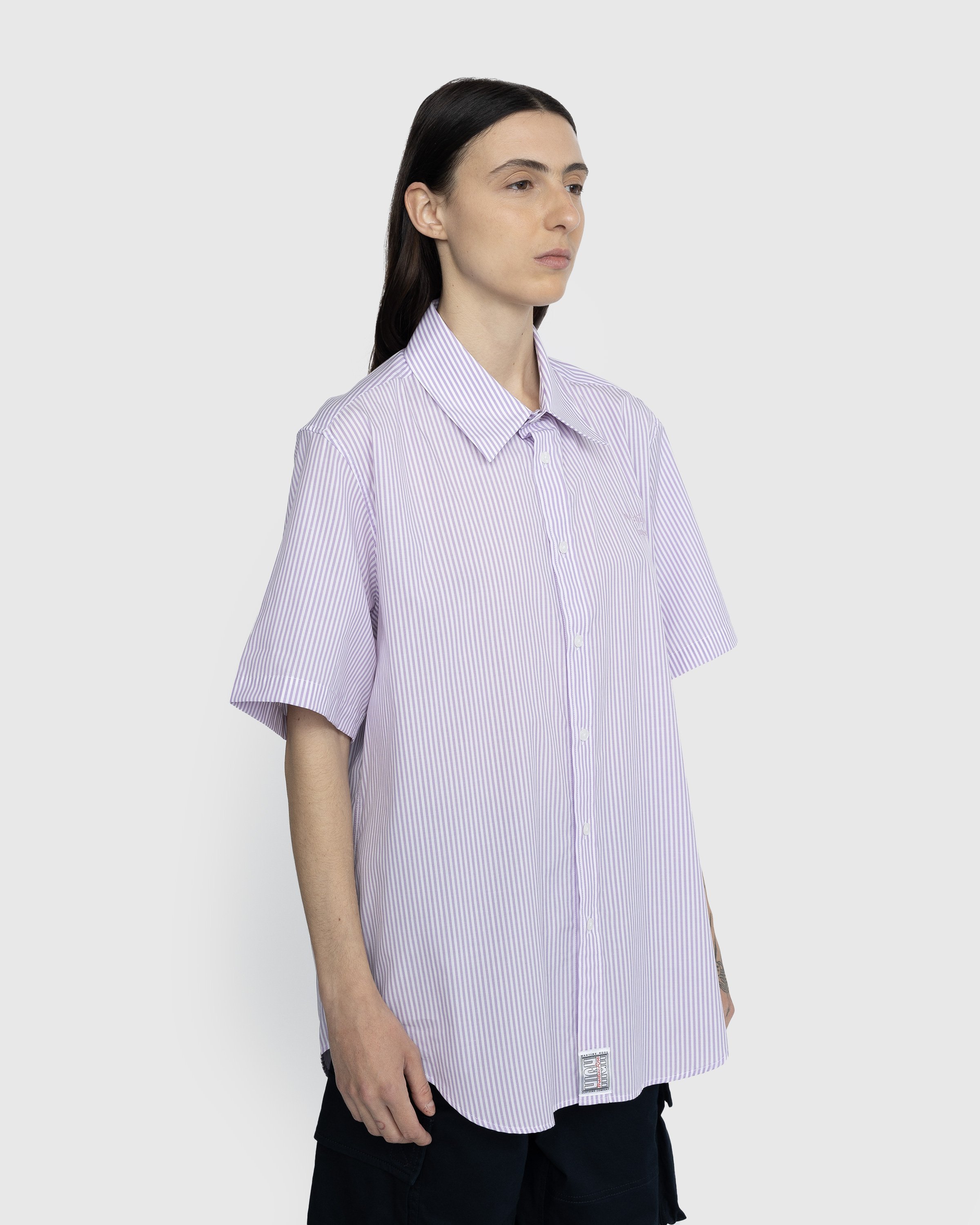 Martine Rose - Classic Short-Sleeve Button-Down Shirt Lilac and White Stripe - Clothing - Purple - Image 4
