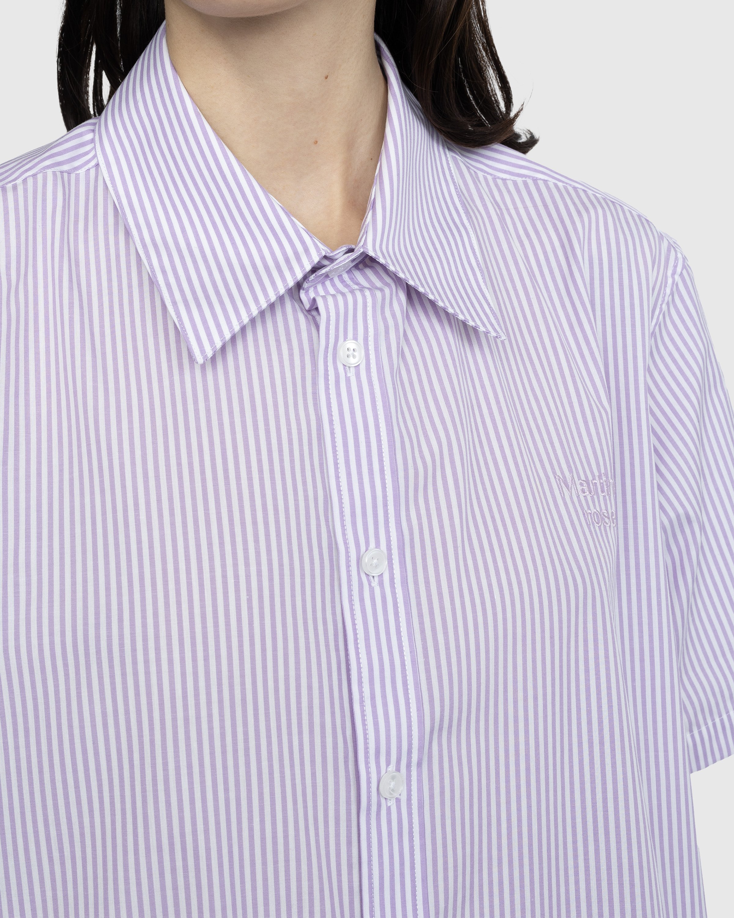 Martine Rose - Classic Short-Sleeve Button-Down Shirt Lilac and White Stripe - Clothing - Purple - Image 5