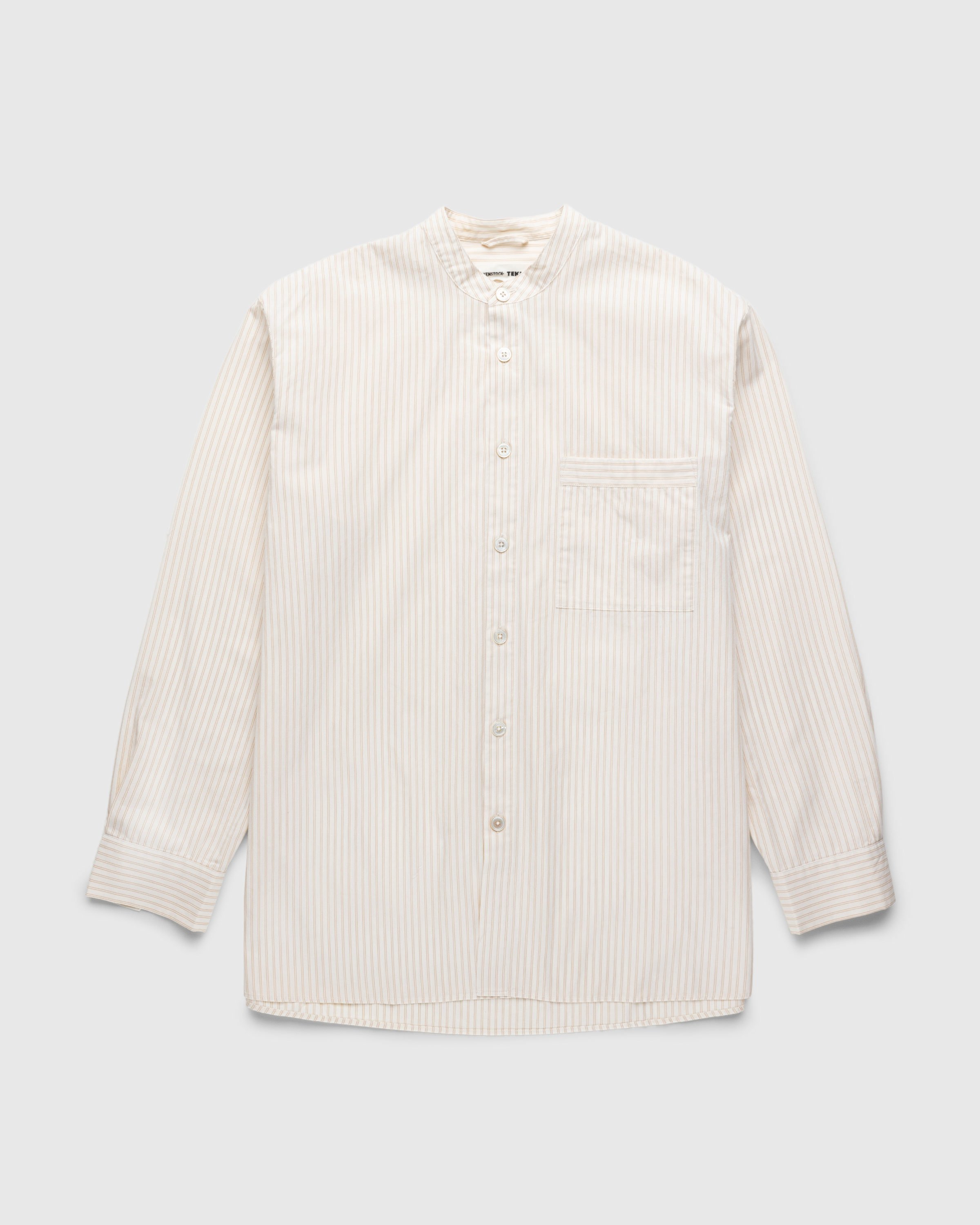 Birkenstock x Tekla - Poplin Pyjama Shirt Wheat Stripes - Clothing - Beige - Image 1