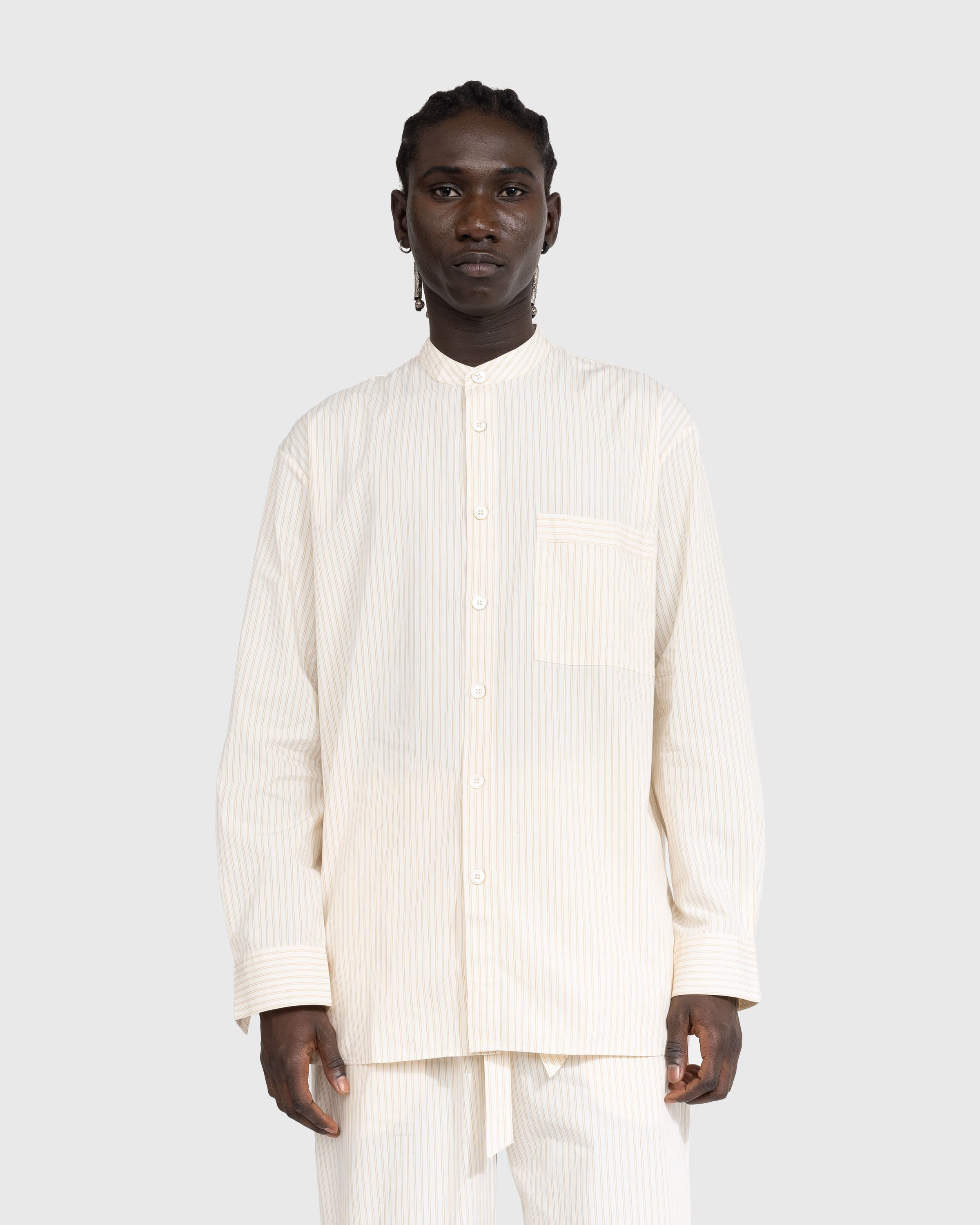 Birkenstock x Tekla - Poplin Pyjama Shirt Wheat Stripes - Clothing - Beige - Image 2