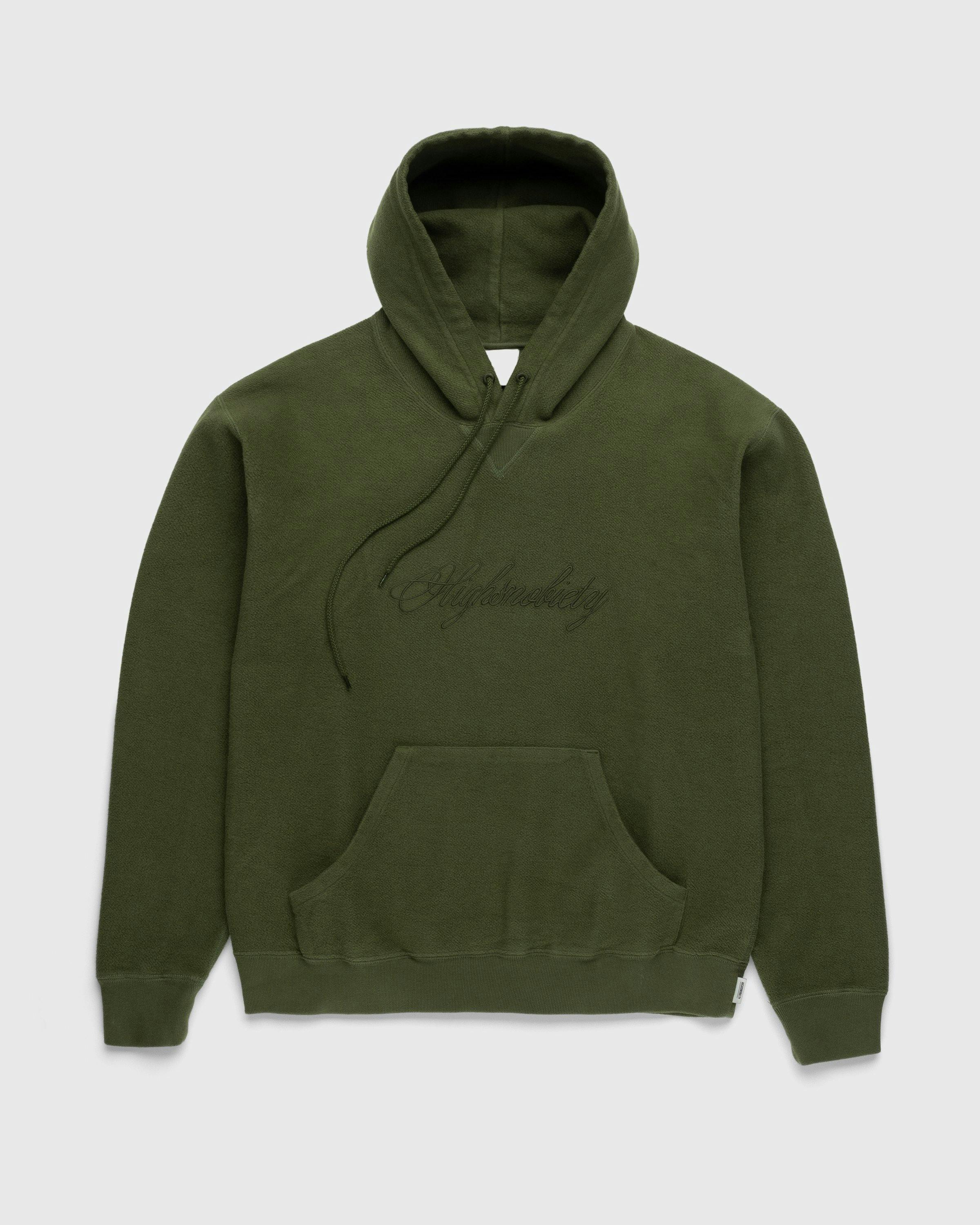 Highsnobiety - Script Logo Reverse Fleece Hoodie Green - Clothing - Green - Image 1